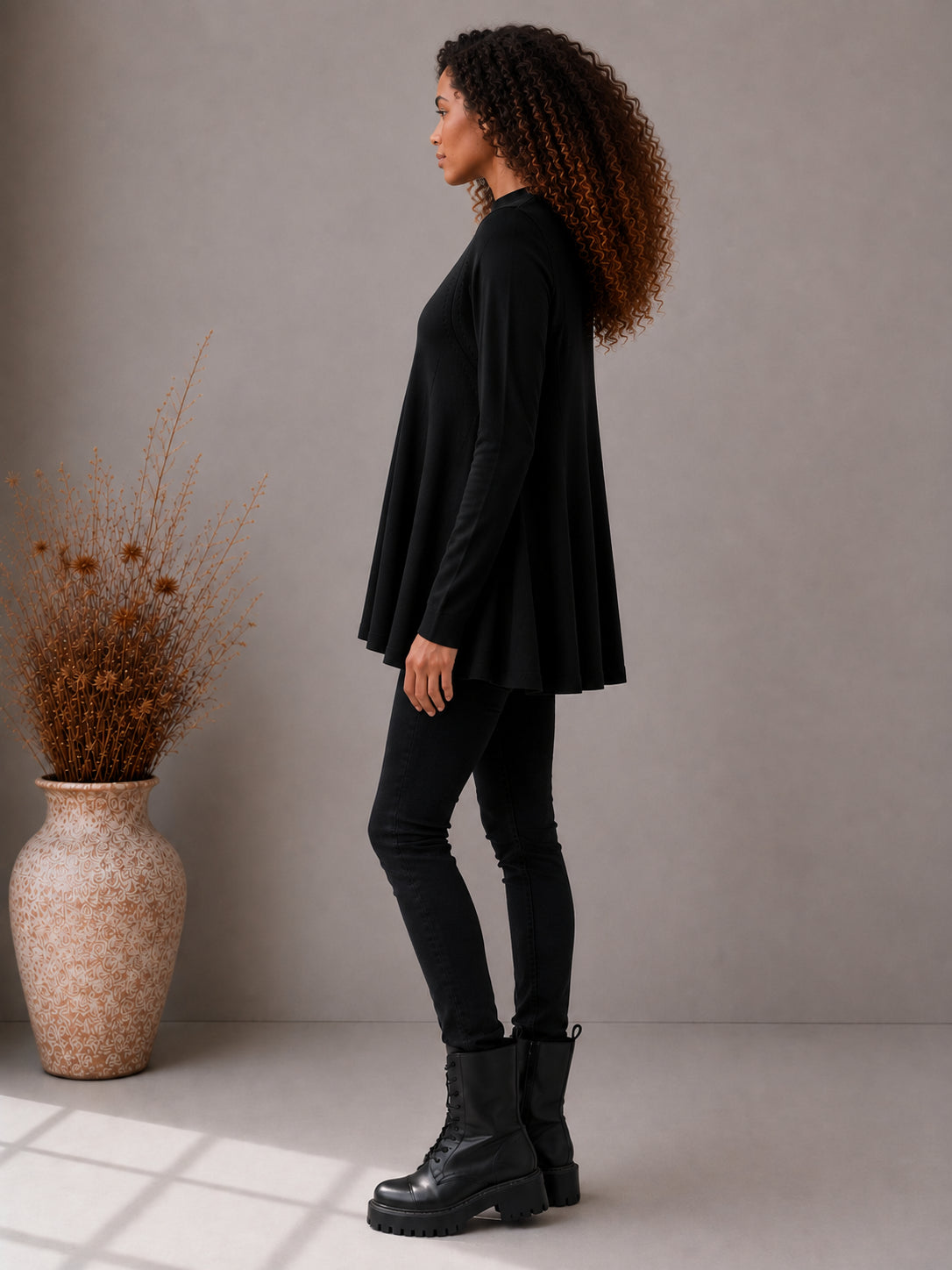 Maglia in Lana con Drappeggio e Collo Alto - .SOLO TRE