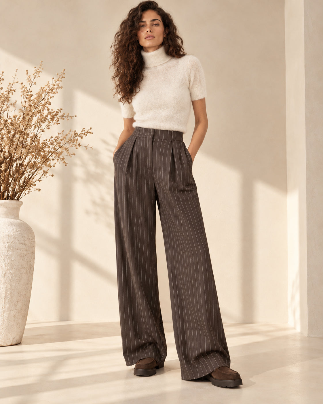 Pantalone Gessato Wide Leg con Pinces - SHE_FLORENCE_LAB