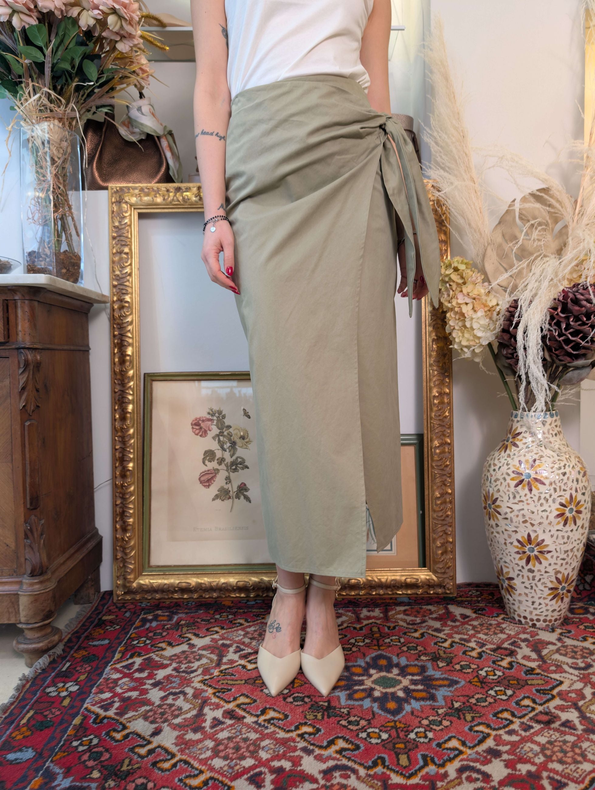 Gonna pareo in gabardina di cotone - TENSIONE IN