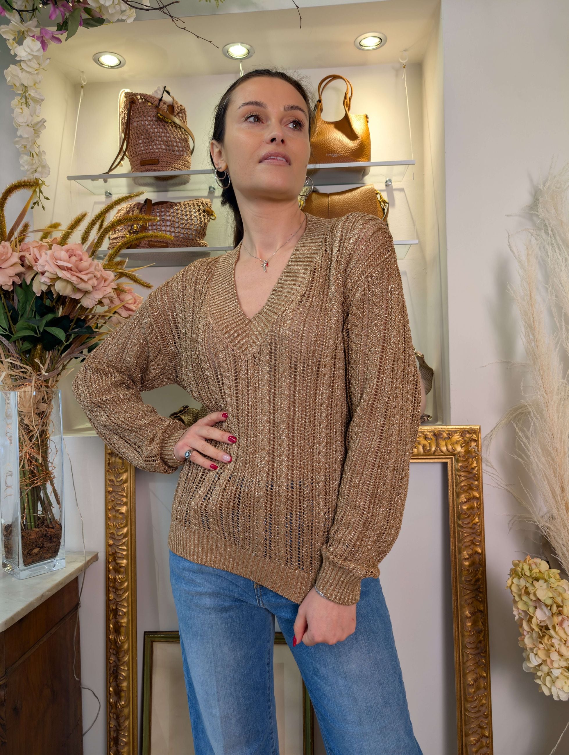 Maglia scollo a V con trafori e lurex - MARKUP DONNA