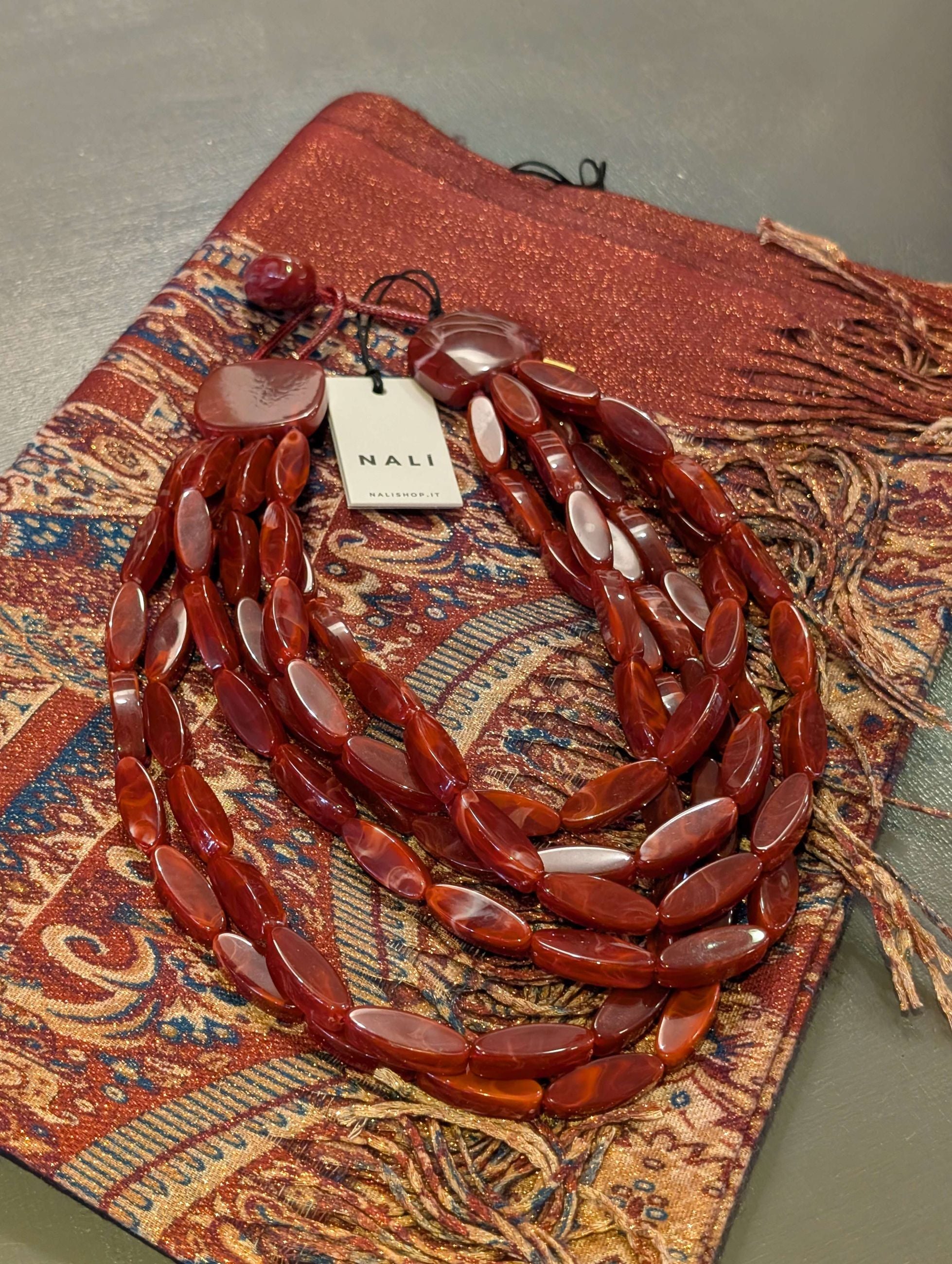 COLLANA AGATA MULTIFILO IN RESINA ROSSO - NALI'