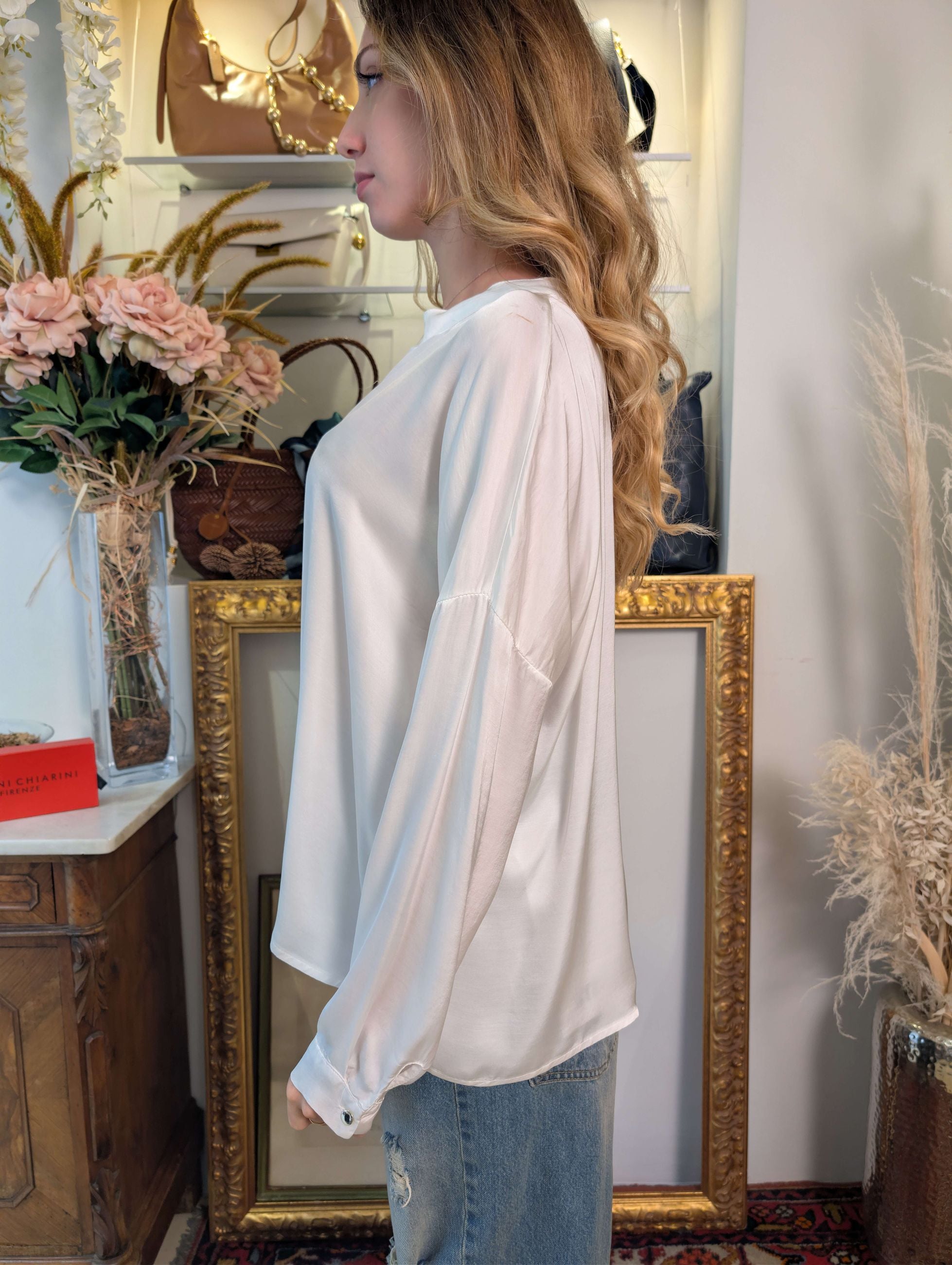 Camicia oversize manica lunga in raso di viscosa - TENSIONE IN