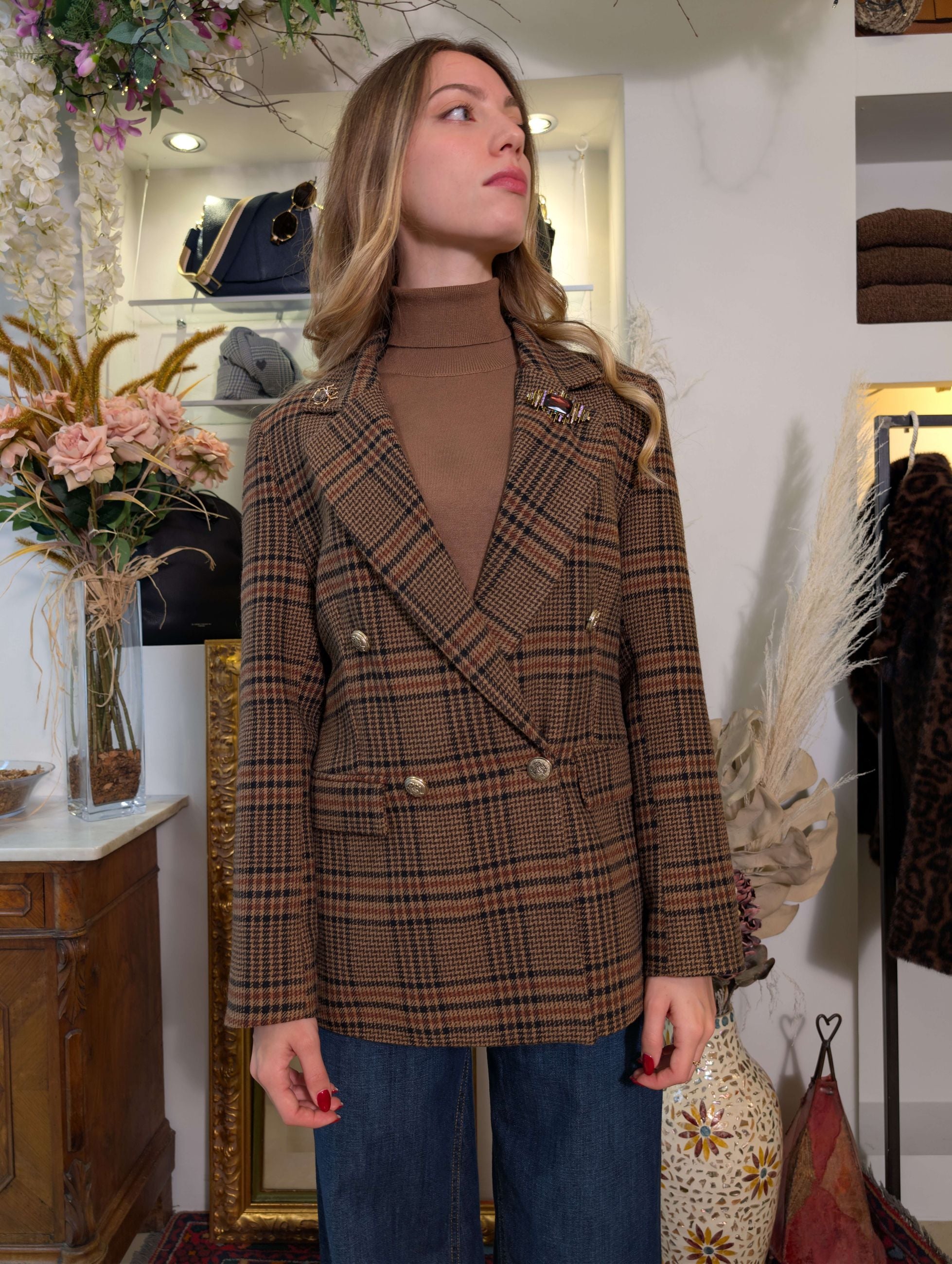 Giacca doppiopetto pied de poule multicolor - TENSIONE IN