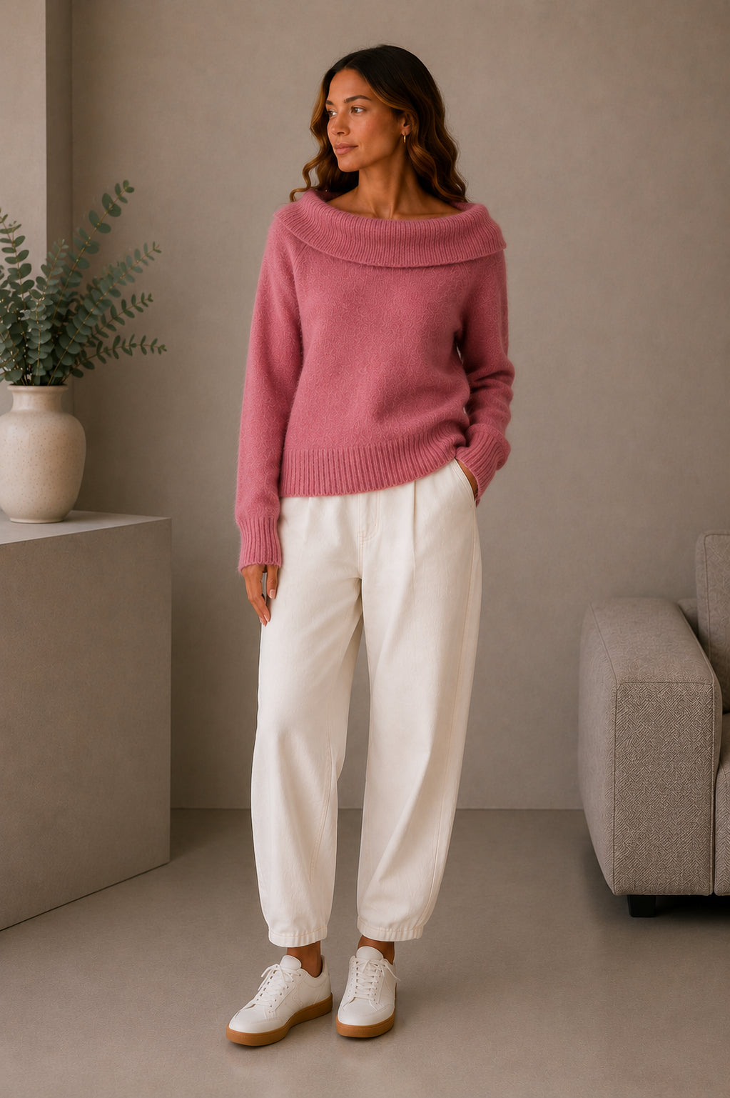 Maglia in angora collo ad anello - .SOLO TRE
