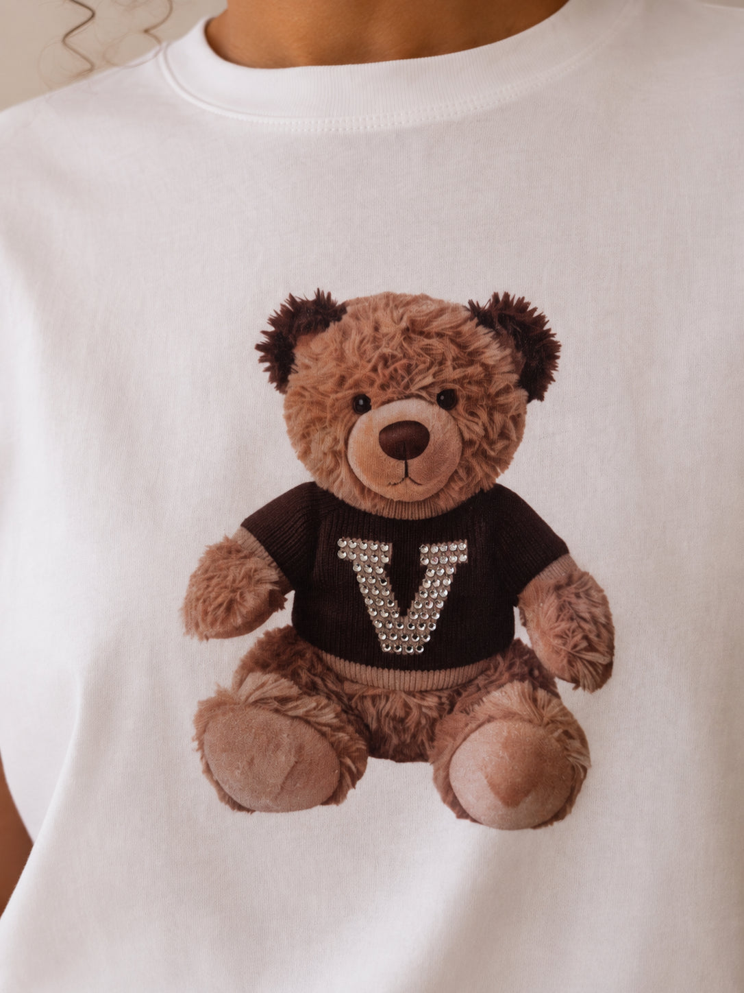 T-shirt con stampa orsetto e dettagli strass - VICOLO