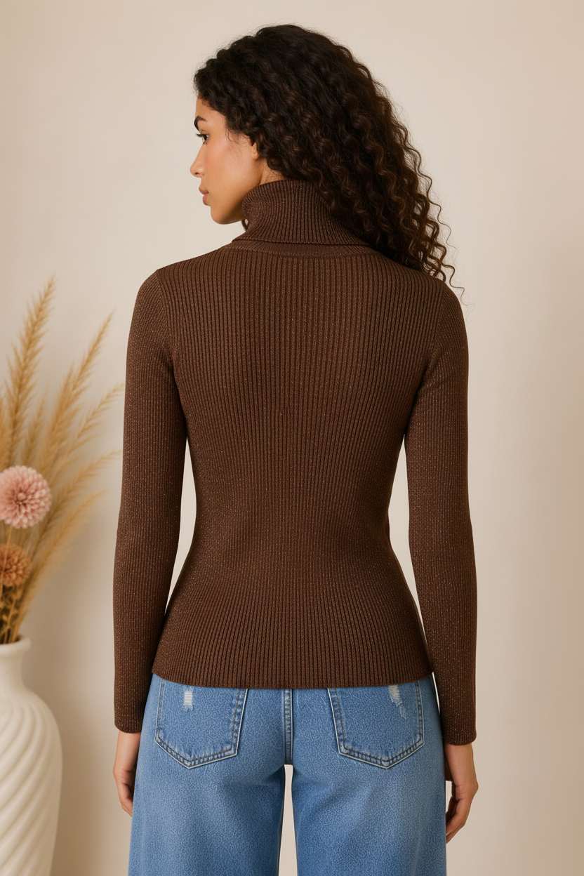 Maglia collo alto basica in costina con lurex - LE SARTE DEL SOLE