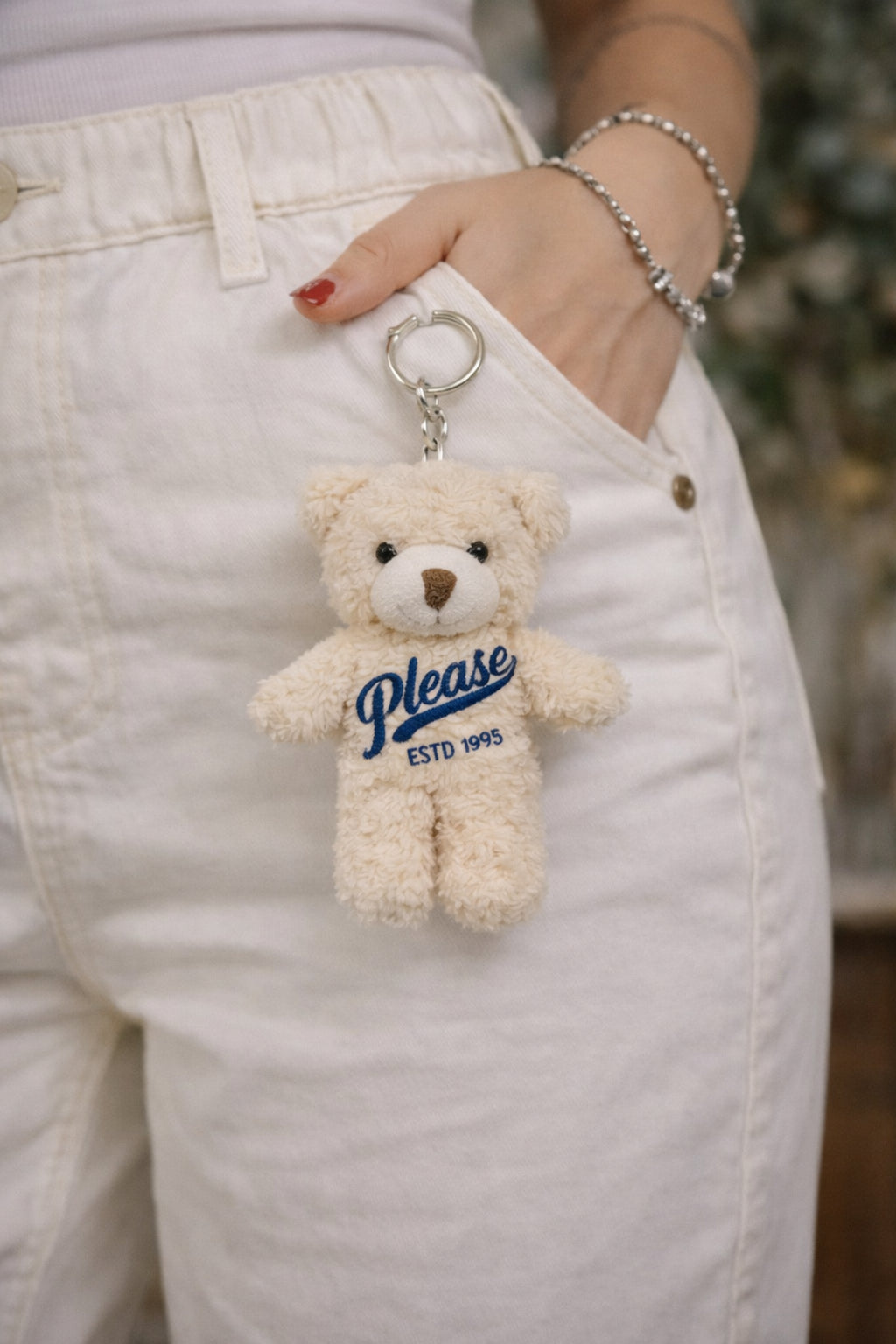 Panta in gabardina di cotone con charm orsetto - PLEASE