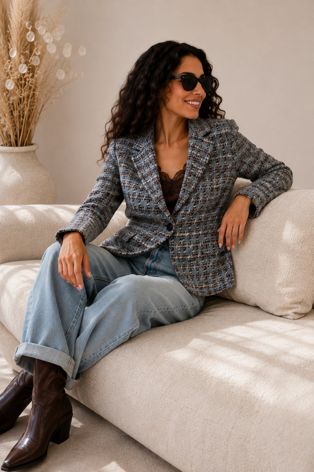 Giacca in pied de poule multicolor con filo lurex - VICOLO