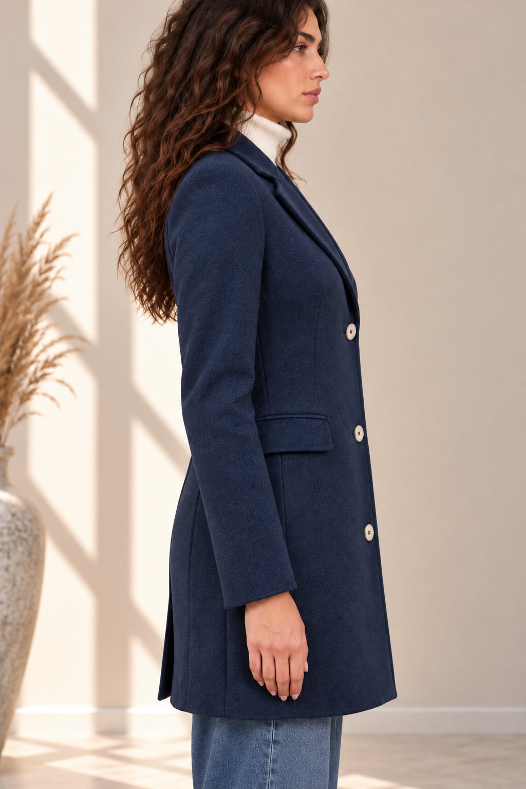 Cappottino slim fit in panno diagonale con impunture sartoriali - MARKUP DONNA