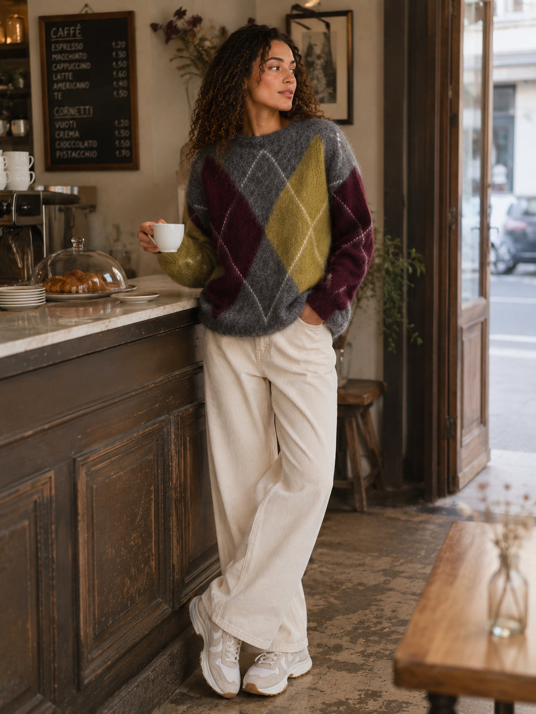 Maglia Oversize Argyle in Mohair Garzato - .SOLO TRE