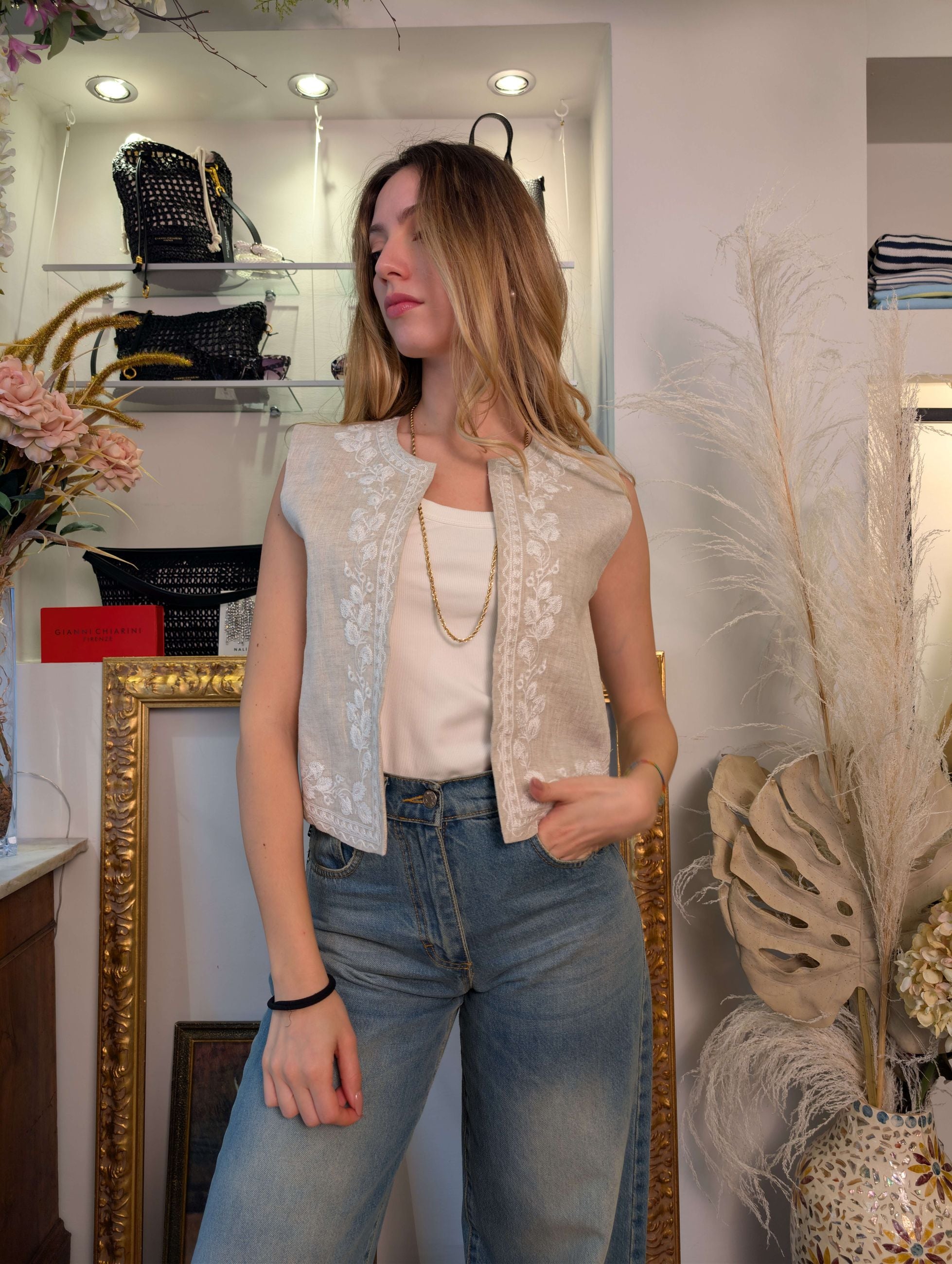 Gilet in lino con ricami - GL for Her