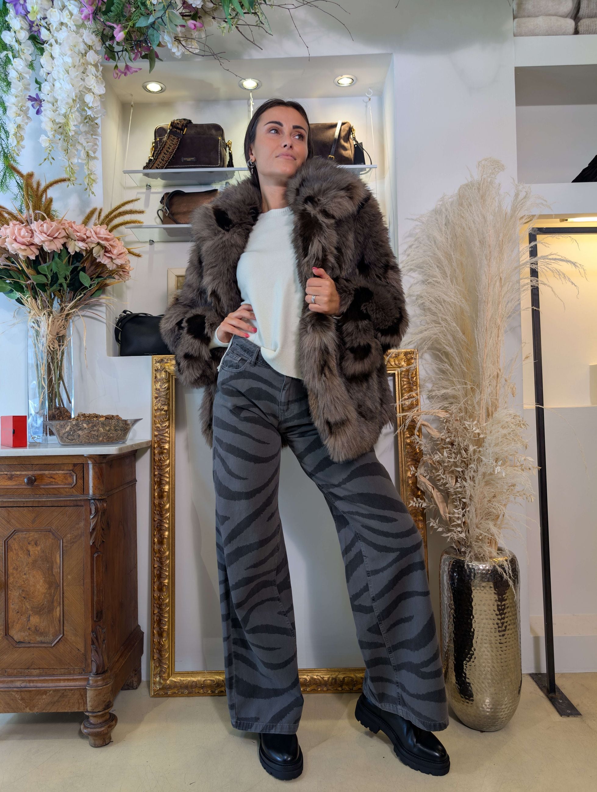 Pantalone Palazzo in Denim Stampa Zebra – Modello Ketty - HAVE ONE