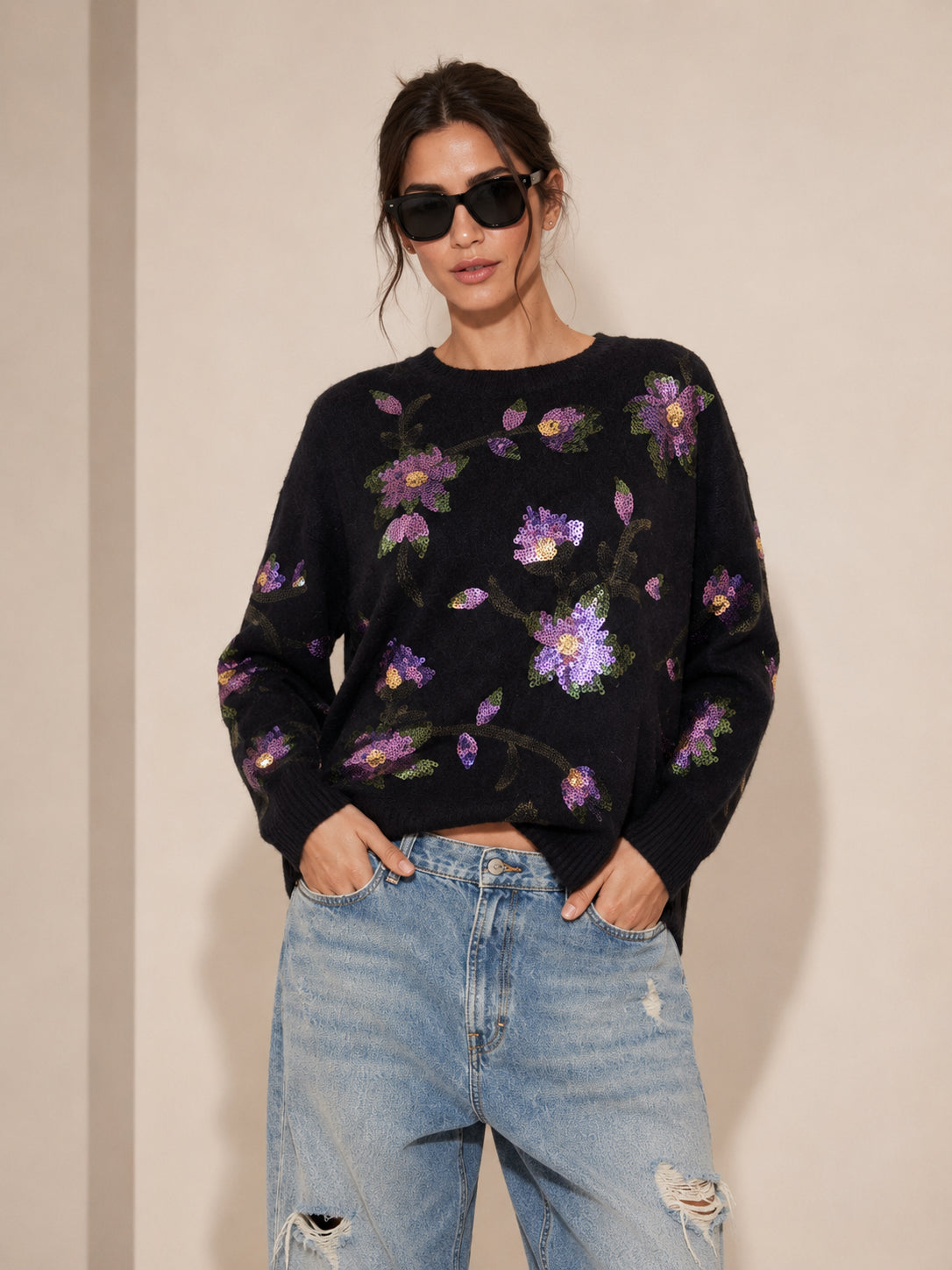 Maglia girocollo con ricamo floreale - LOLA by Sandro Ferrone