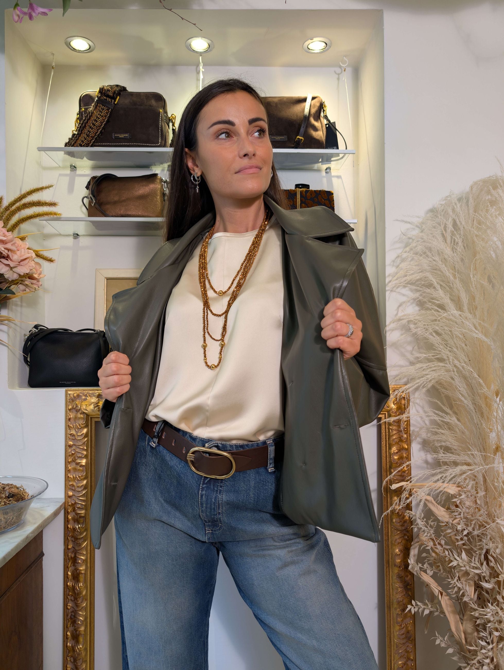 Bomber oversize in pelle sintetica verde militare - HAVE ONE