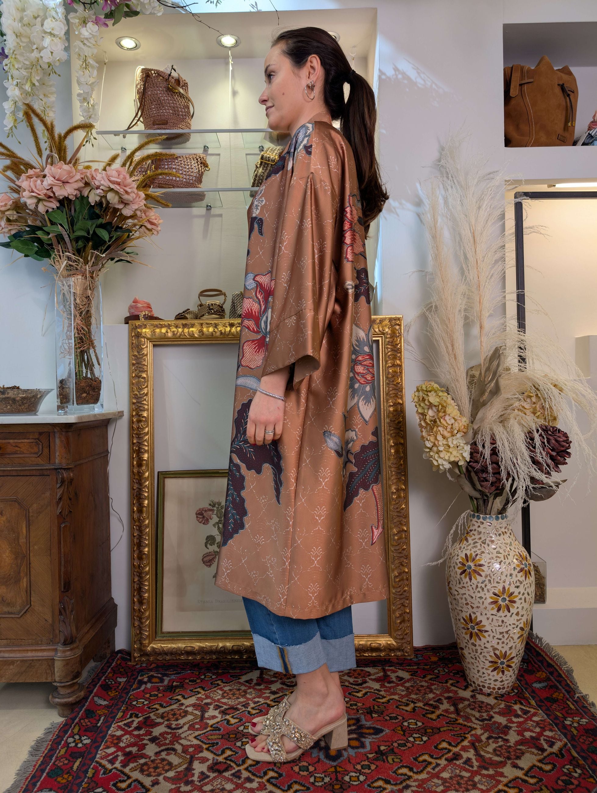 Spolverino in raso floreale con interno maculato - DIXIE