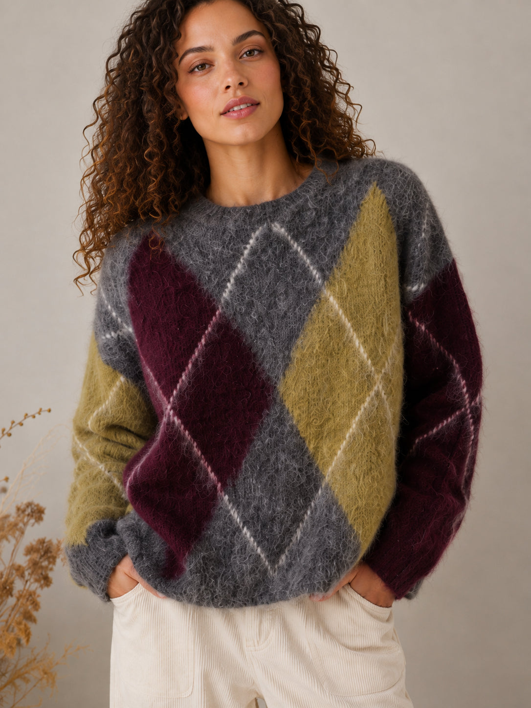 Maglia Oversize Argyle in Mohair Garzato - .SOLO TRE