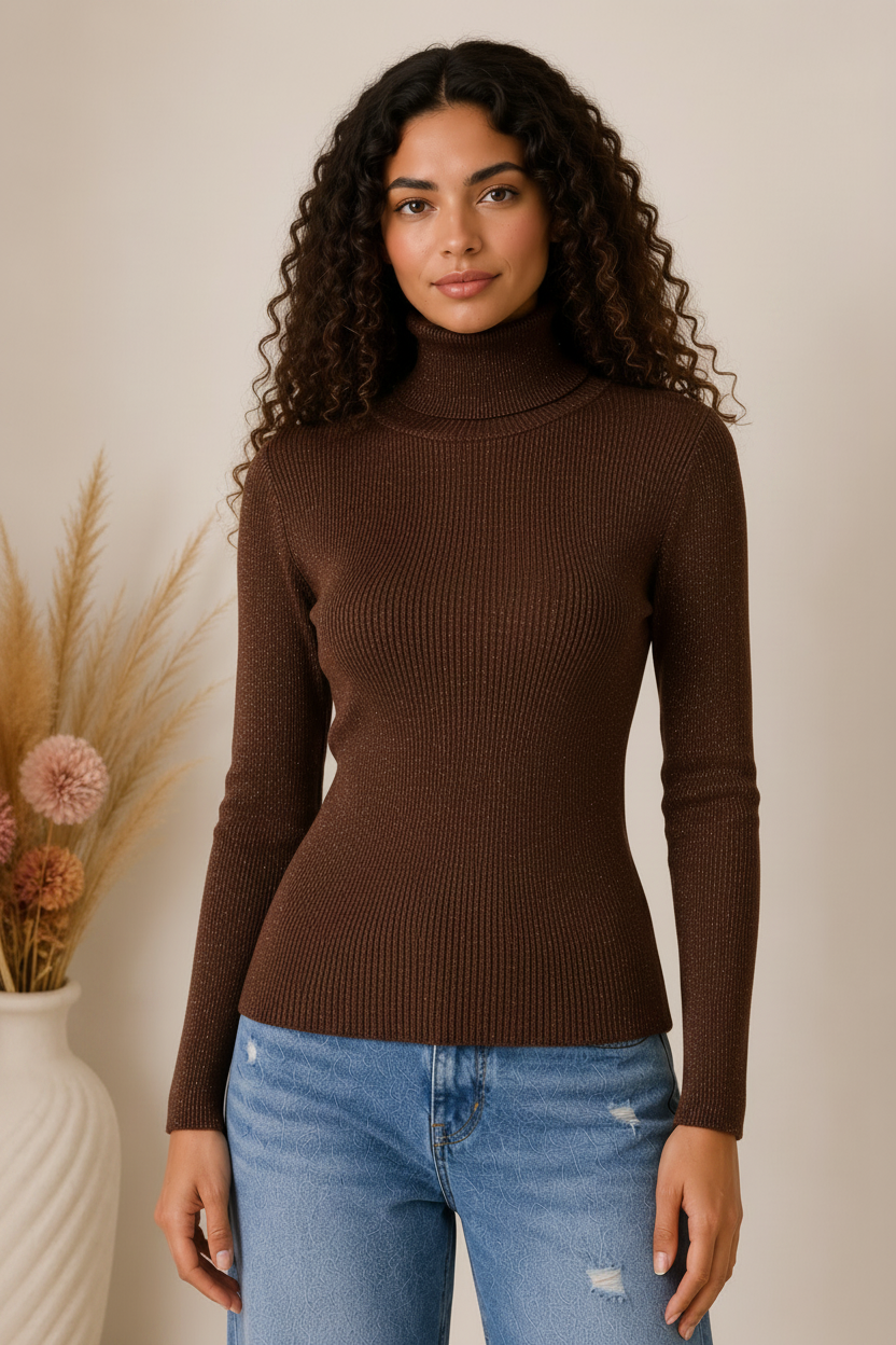 Maglia collo alto basica in costina con lurex - LE SARTE DEL SOLE