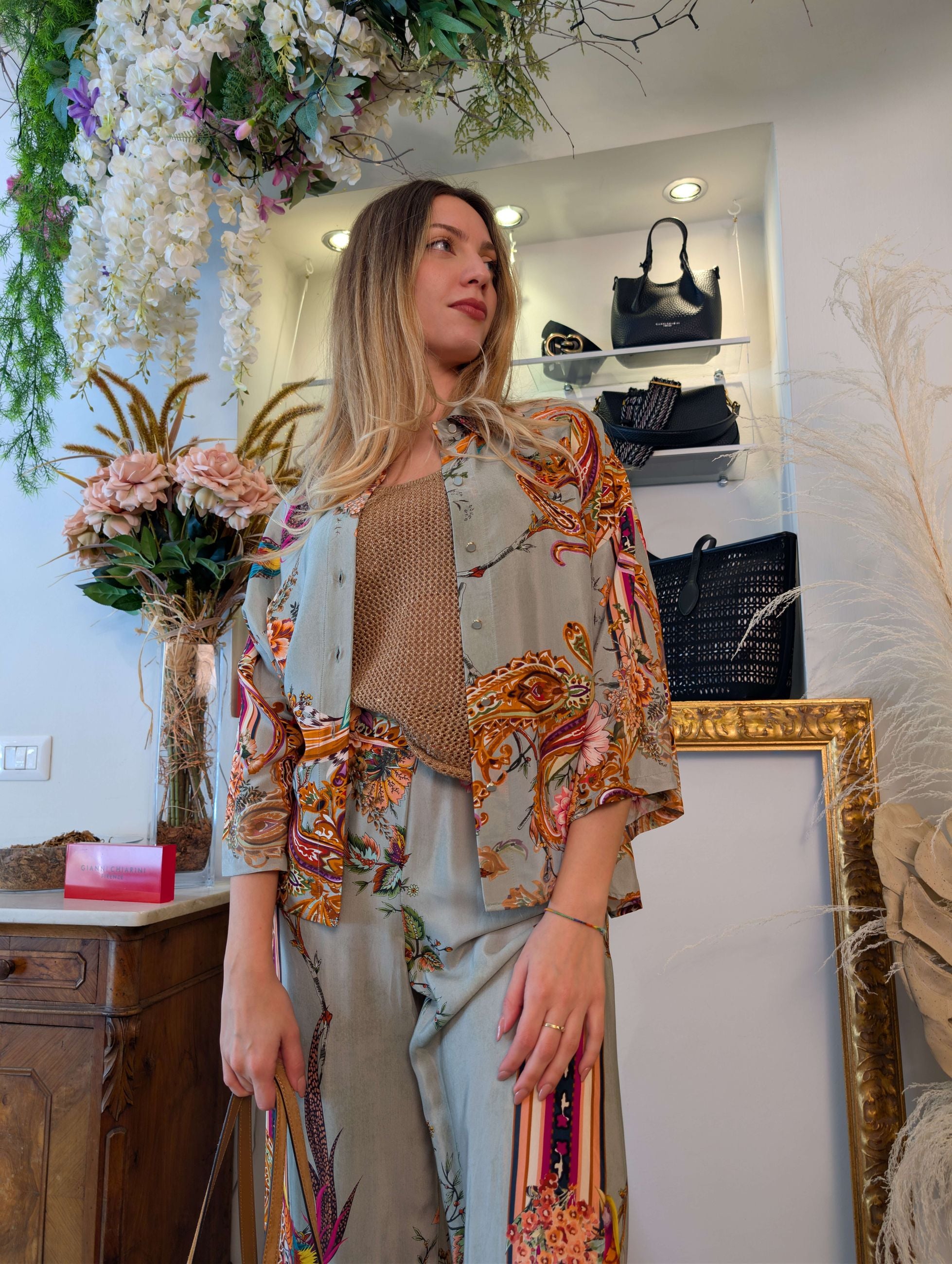 Camicia in raso di viscosa fantasia flowers - DIXIE