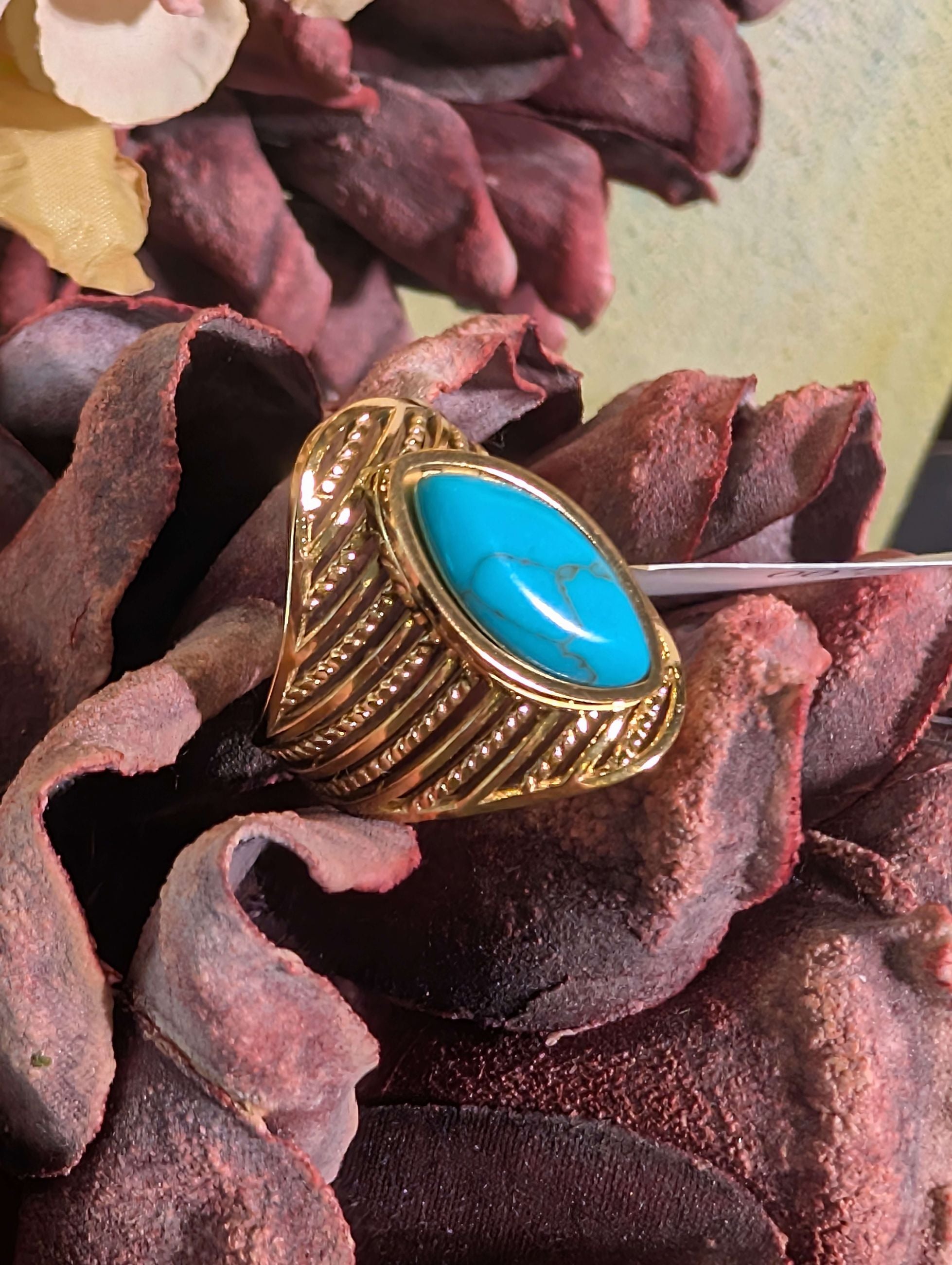 ANELLO SPHYNX OVER CON PIETRA TURCHESE ORO - NALI'