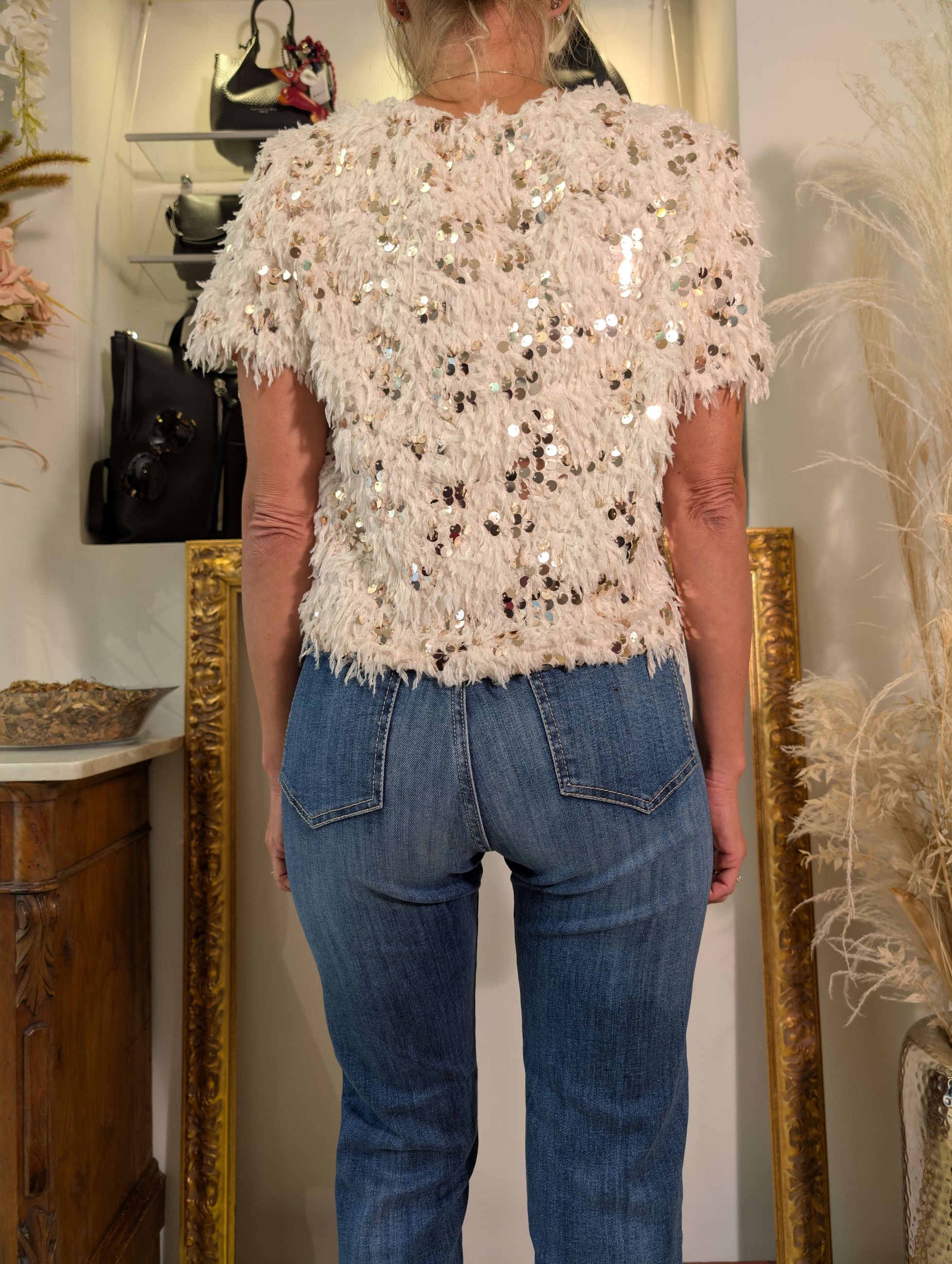 Maglia a scatoletta con micropiume e paillettes - LE SARTE DEL SOLE