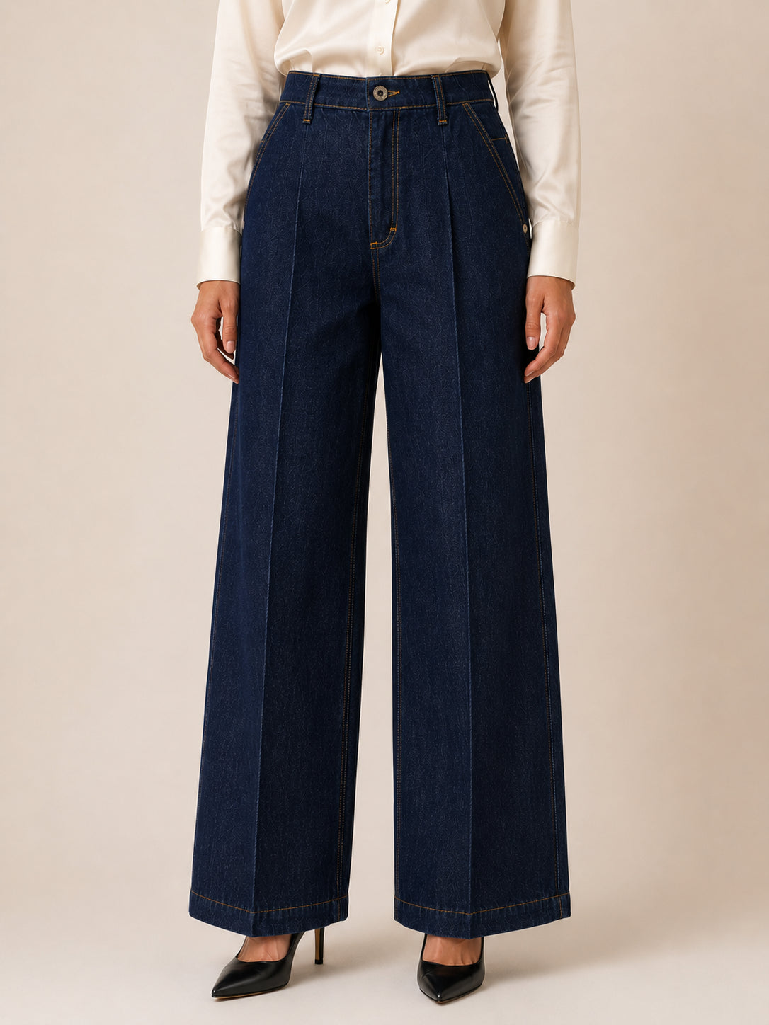 Panta palazzo in denim cotone_tencel - PLEASE