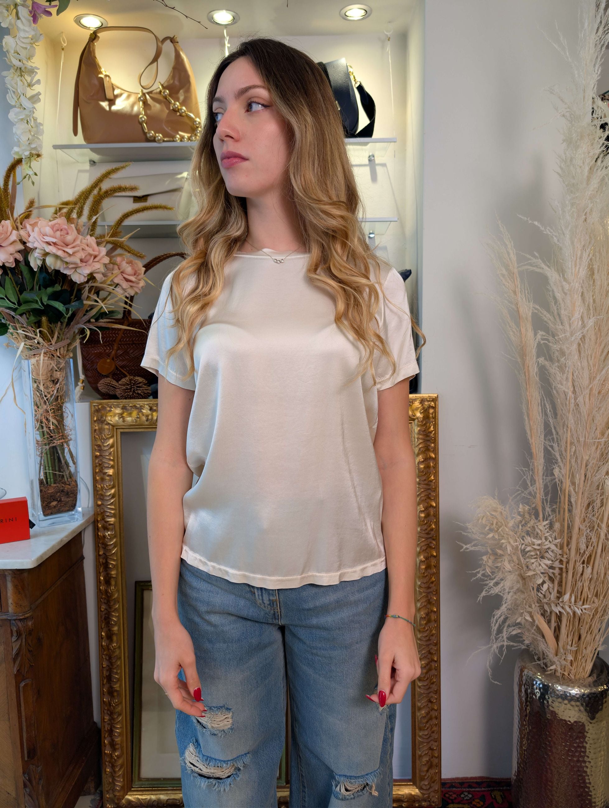 Blusa in raso di viscosa manica corta - TENSIONE IN