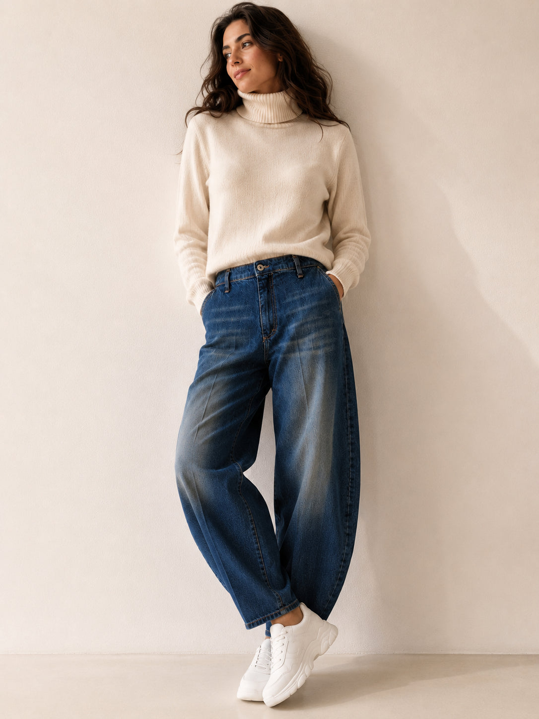 Panta chino in denim vestibilità barrel - PLEASE