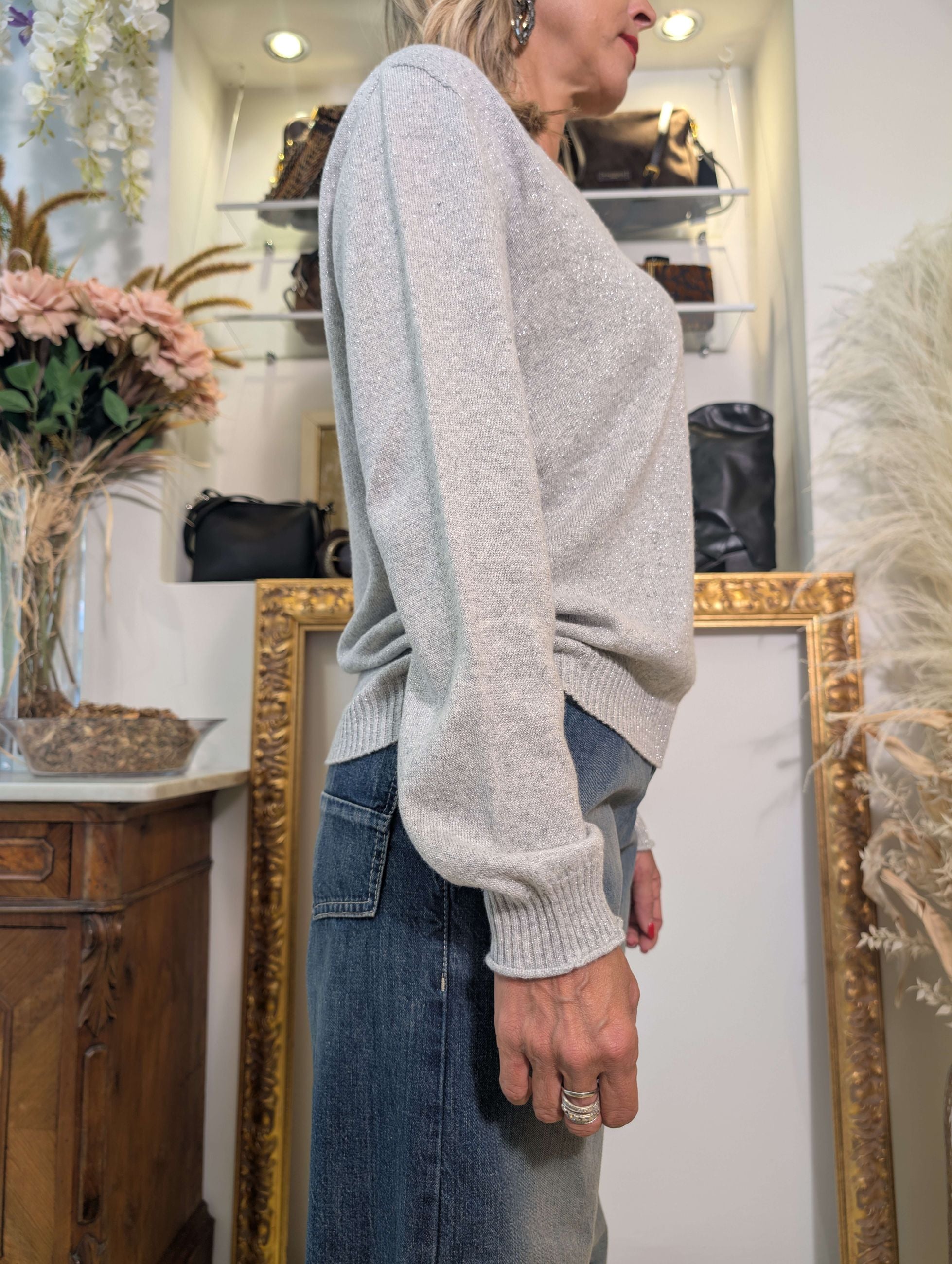 Maglia integrale scollo a V con lurex - Sandro Ferrone