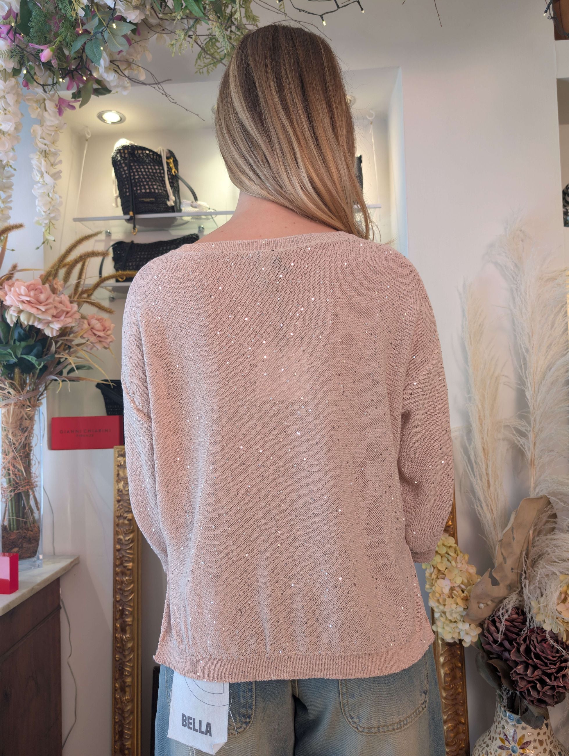 Maglia scollo barchetta con micropaillettes - SHE_FLORENCE_LAB
