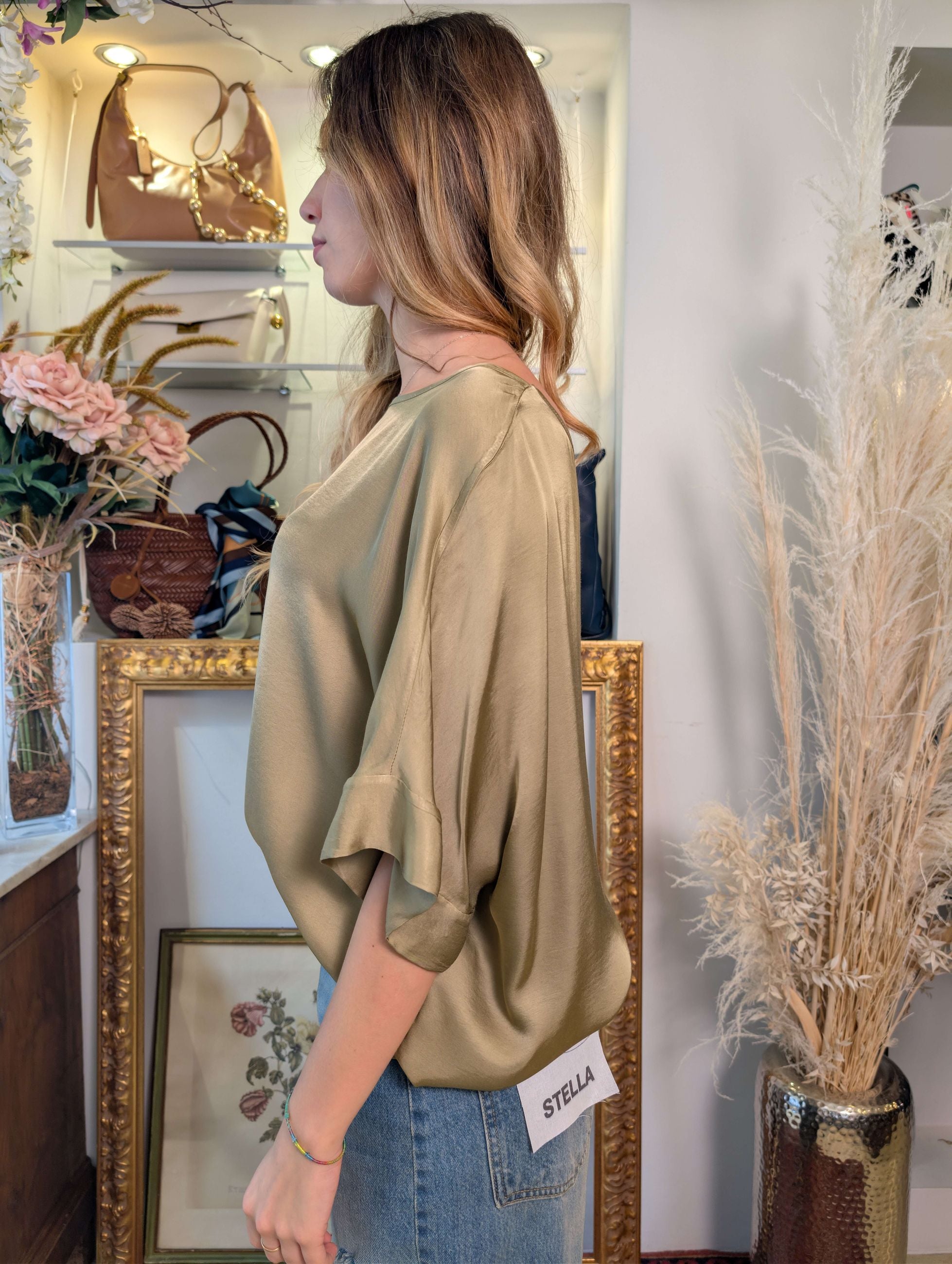 Blusa kimono oversize in raso di viscosa - TENSIONE IN