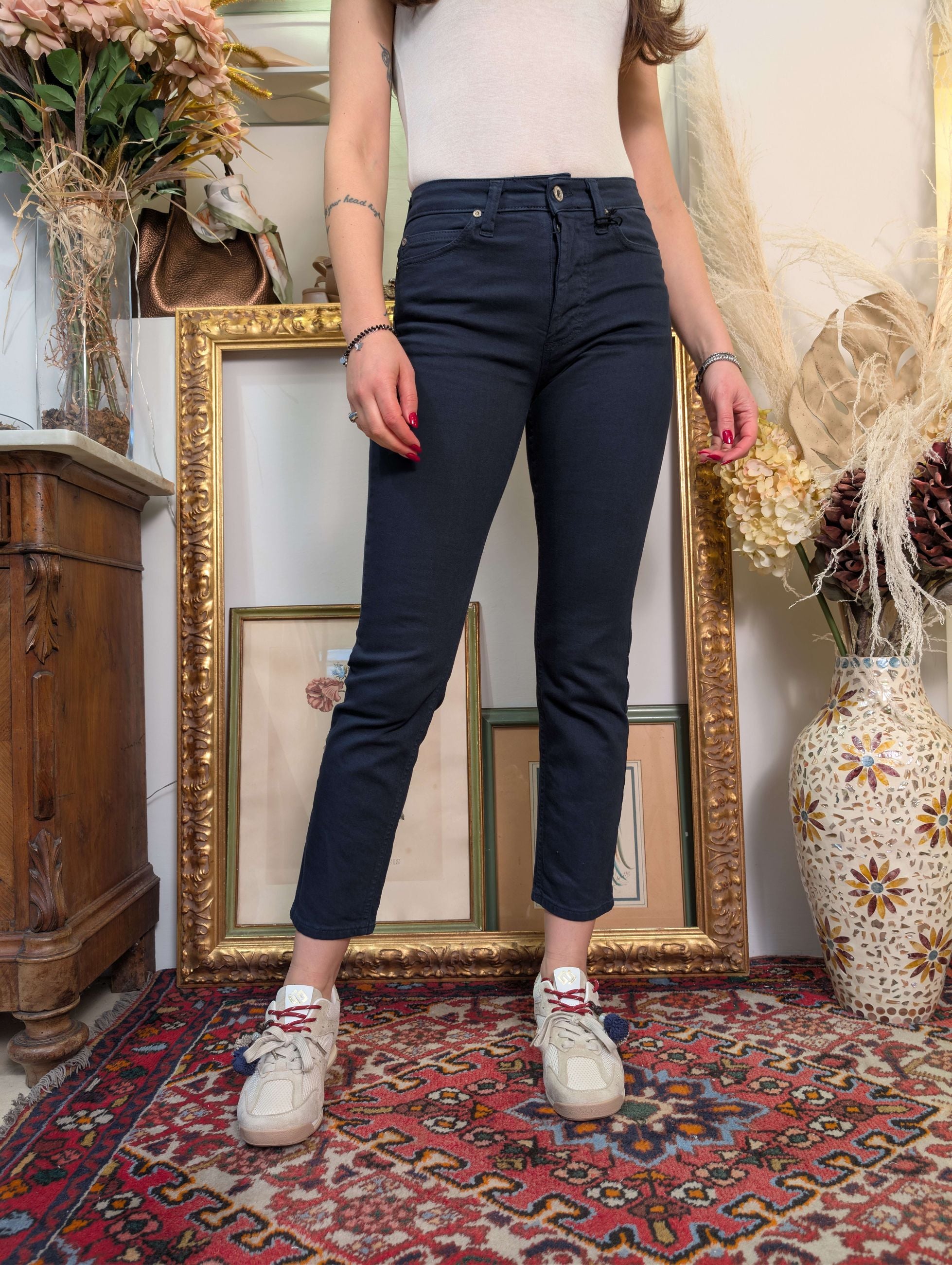 Panta straight fit in bull denim stretch tinto in capo - PLEASE