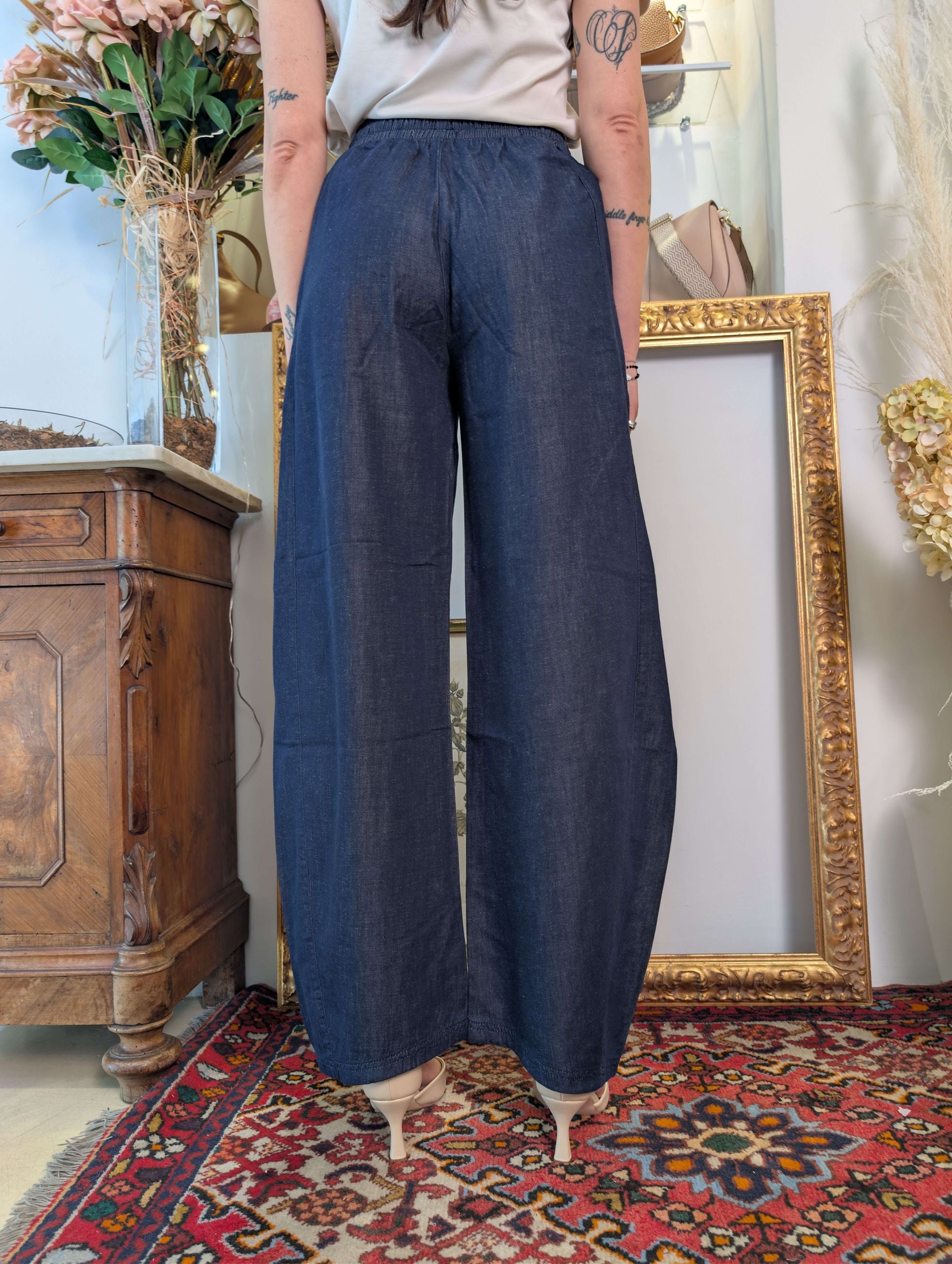 Panta jogging palazzo in denim leggero - GL for Her