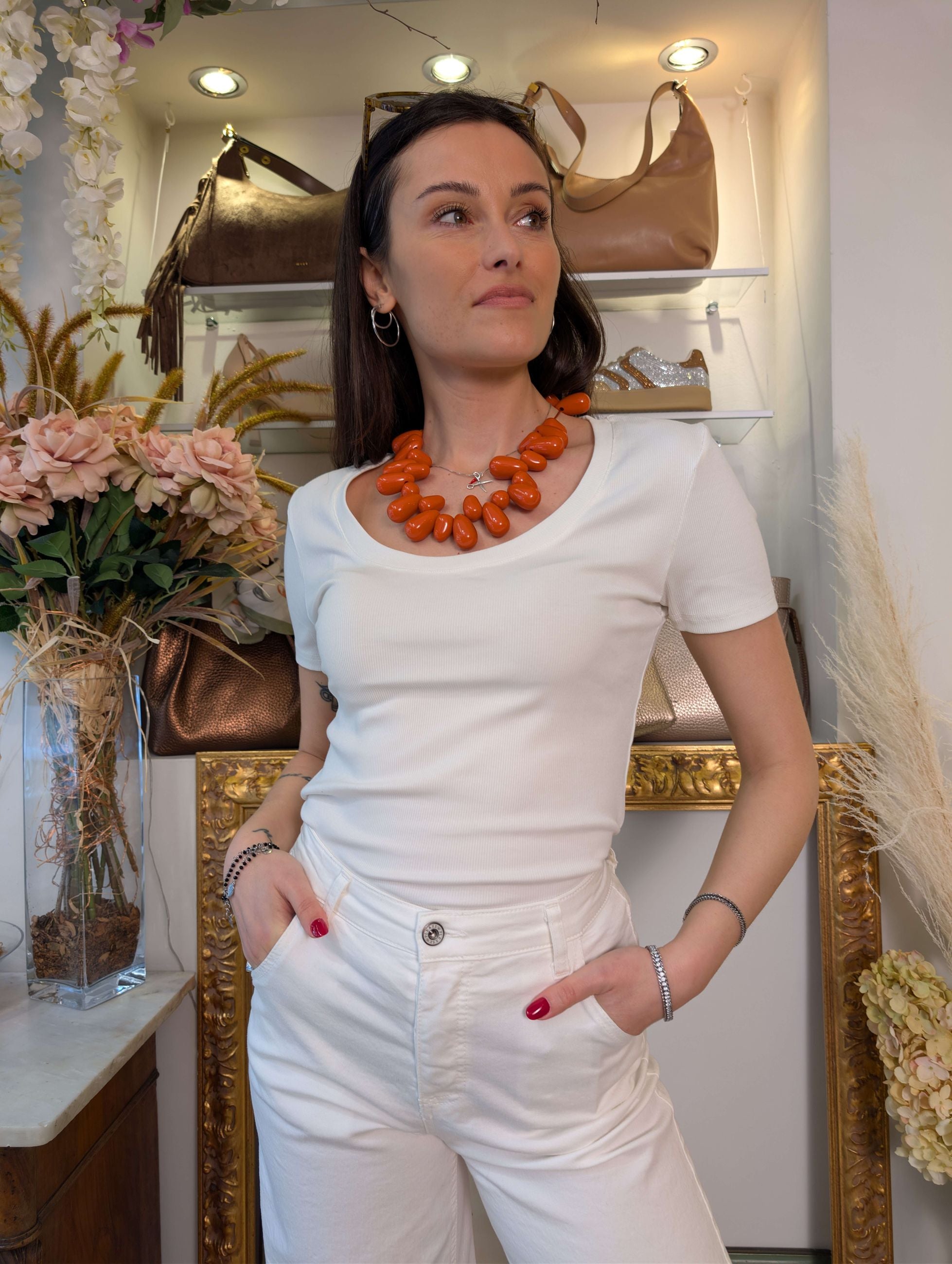 T-shirt scollo madonna in costina di cotone - GL for Her