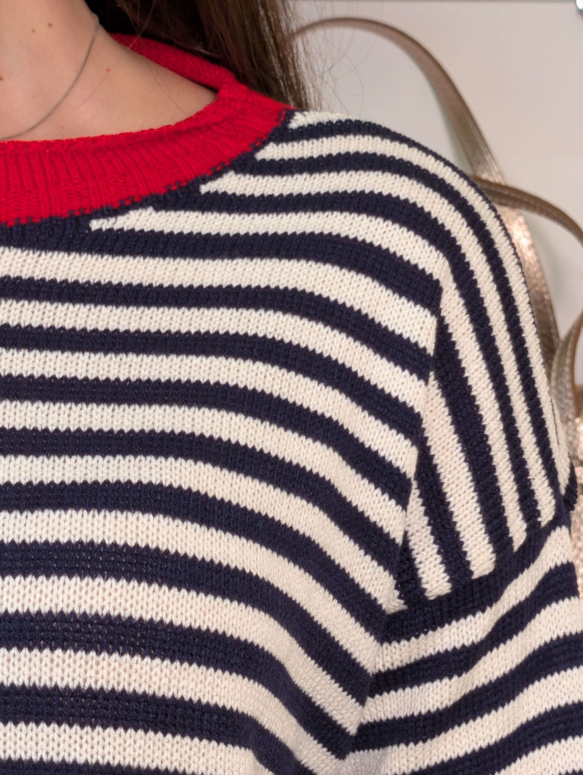 Maglia french stripes collo cratere a contrasto colore - TENSIONE IN