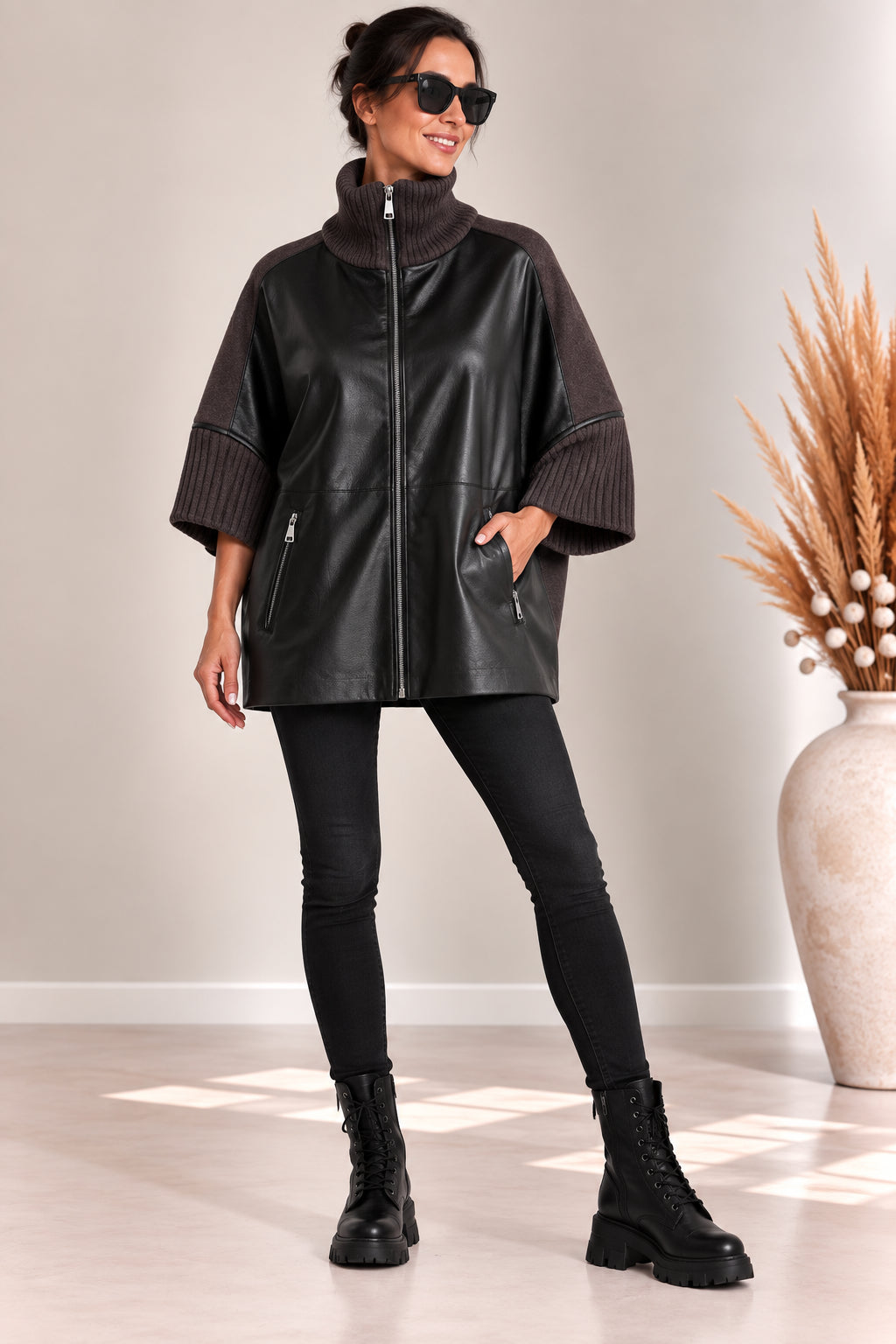 Cappa Oversize Bimateriale con Zip - DIXIE