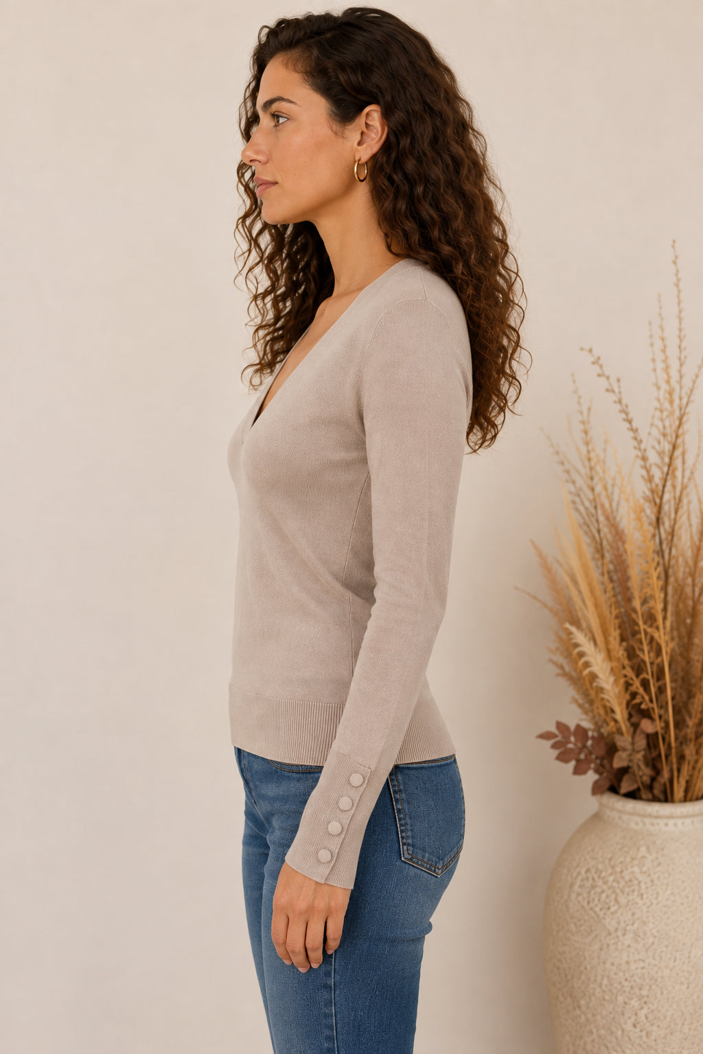 Maglia slim in viscosa con scollo a V e bottoni - MARKUP DONNA