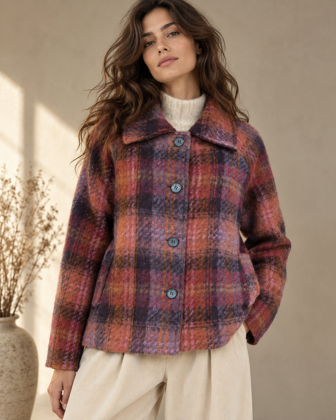 Cropped Coat Check Multicolor in misto lana - SHE_FLORENCE_LAB