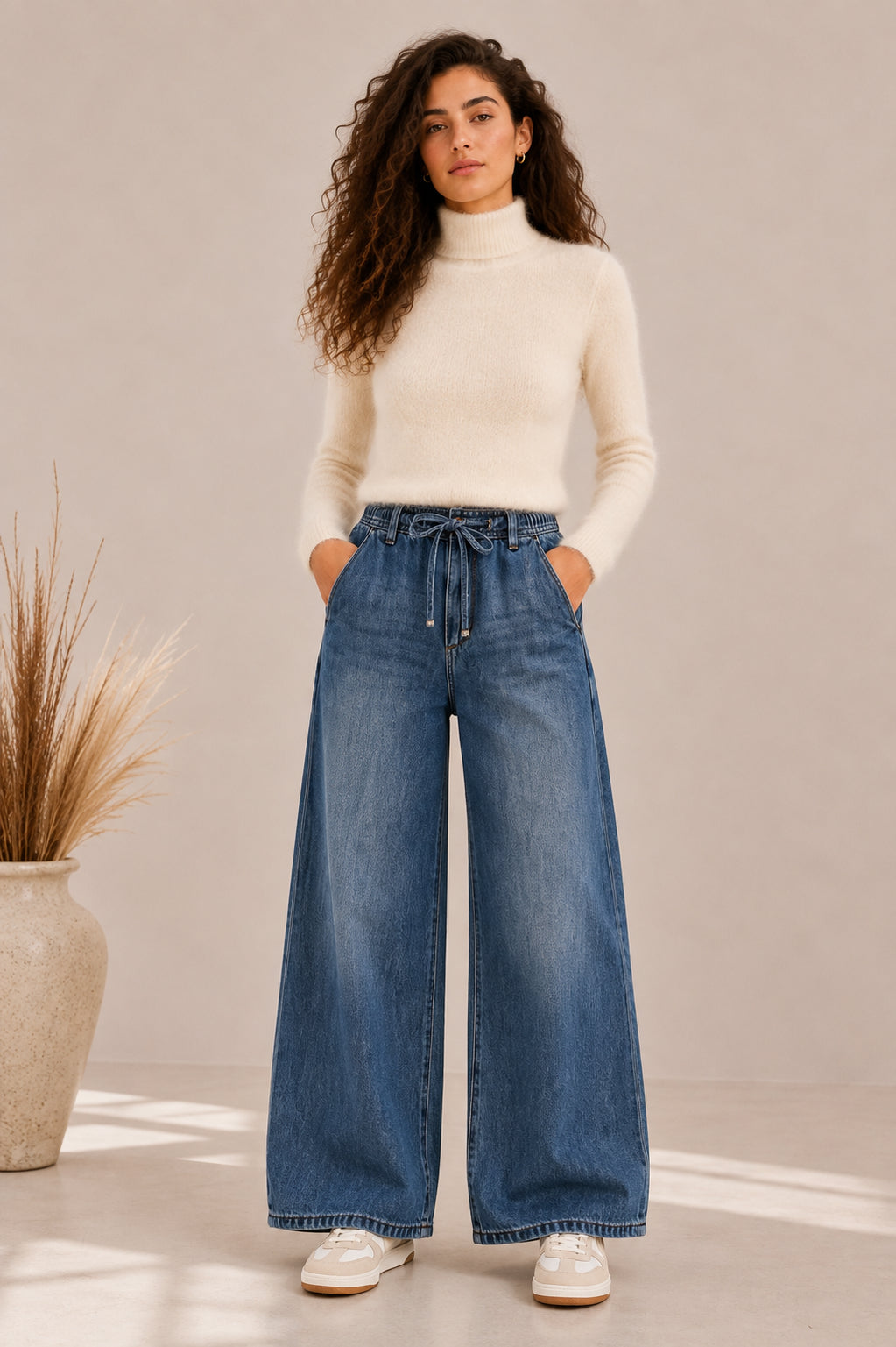 Jeans Wide Leg in Denim con Lyocell e Coulisse - GL for Her