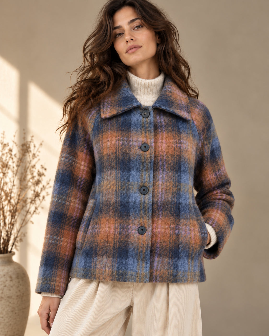 Cropped Coat Check Multicolor in misto lana - SHE_FLORENCE_LAB