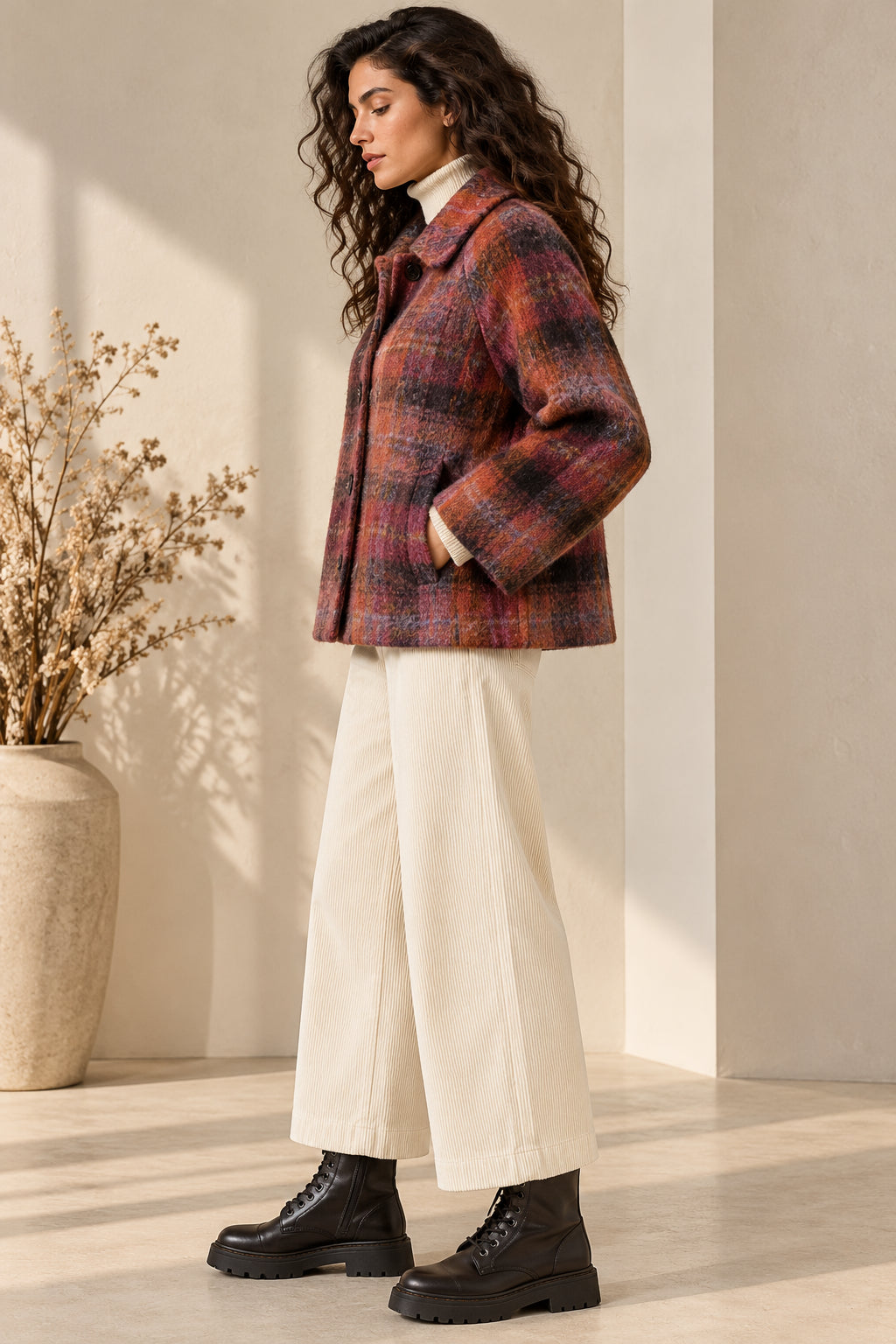 Cropped Coat Check Multicolor in misto lana - SHE_FLORENCE_LAB