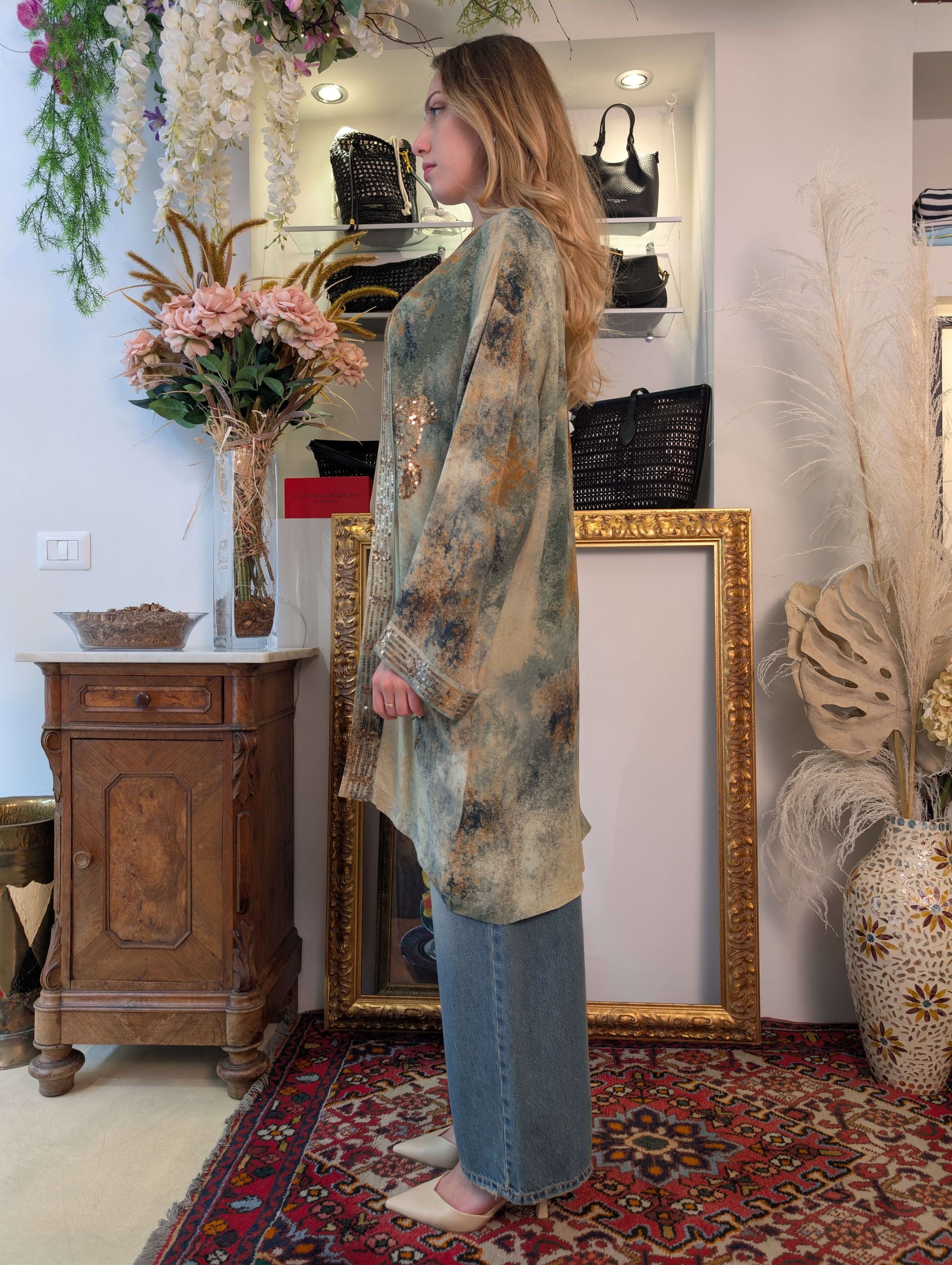 Kimono fantasia con ricami in paillettes - DIXIE
