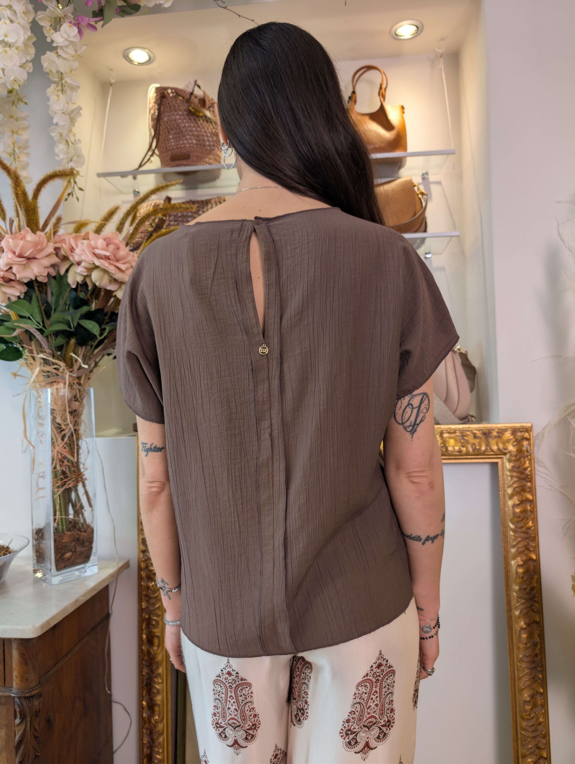 Blusa in crinkle Le Sarte del Sole – Scollo barchetta. - LE SARTE DEL SOLE