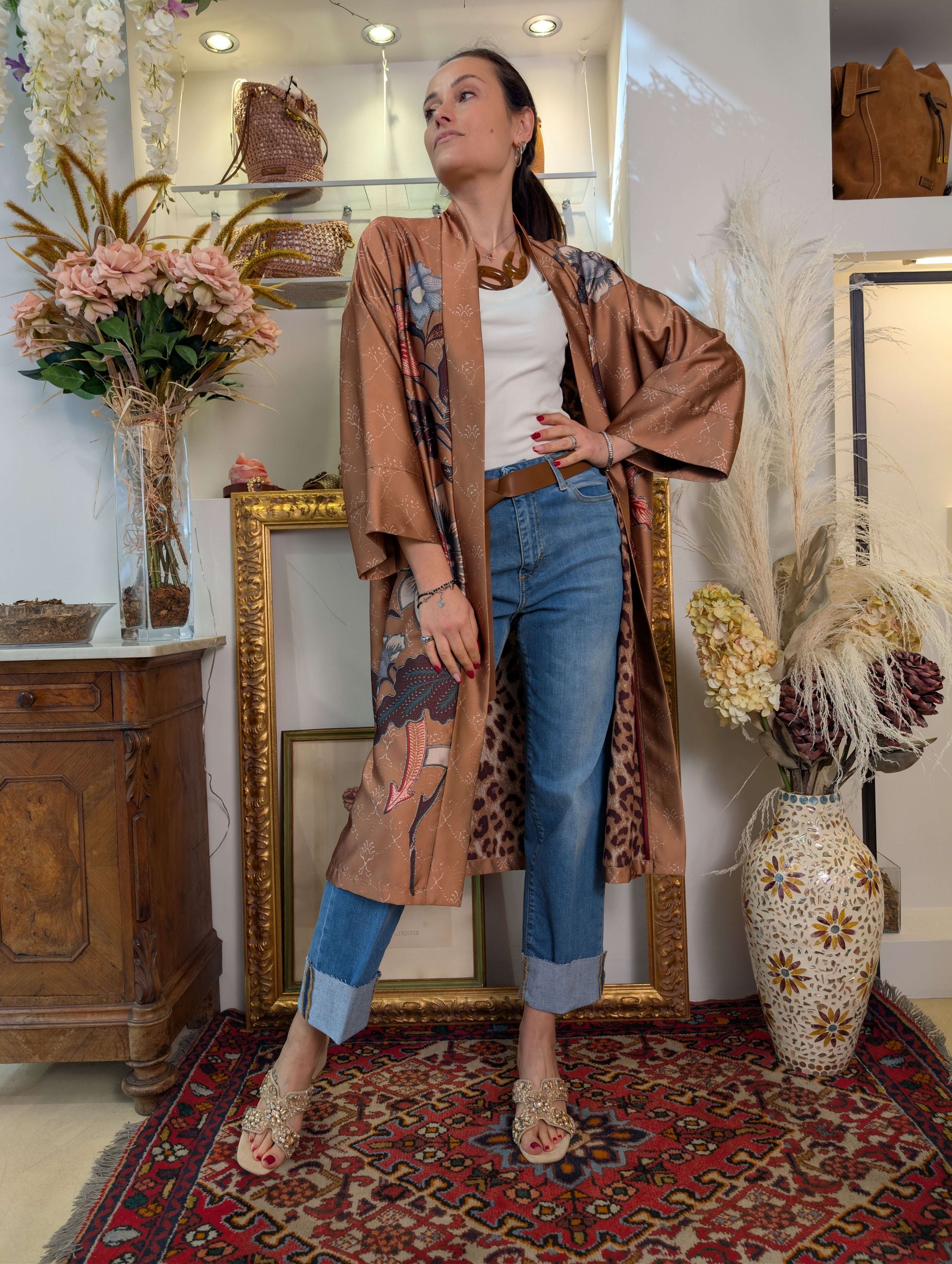 Spolverino in raso floreale con interno maculato - DIXIE