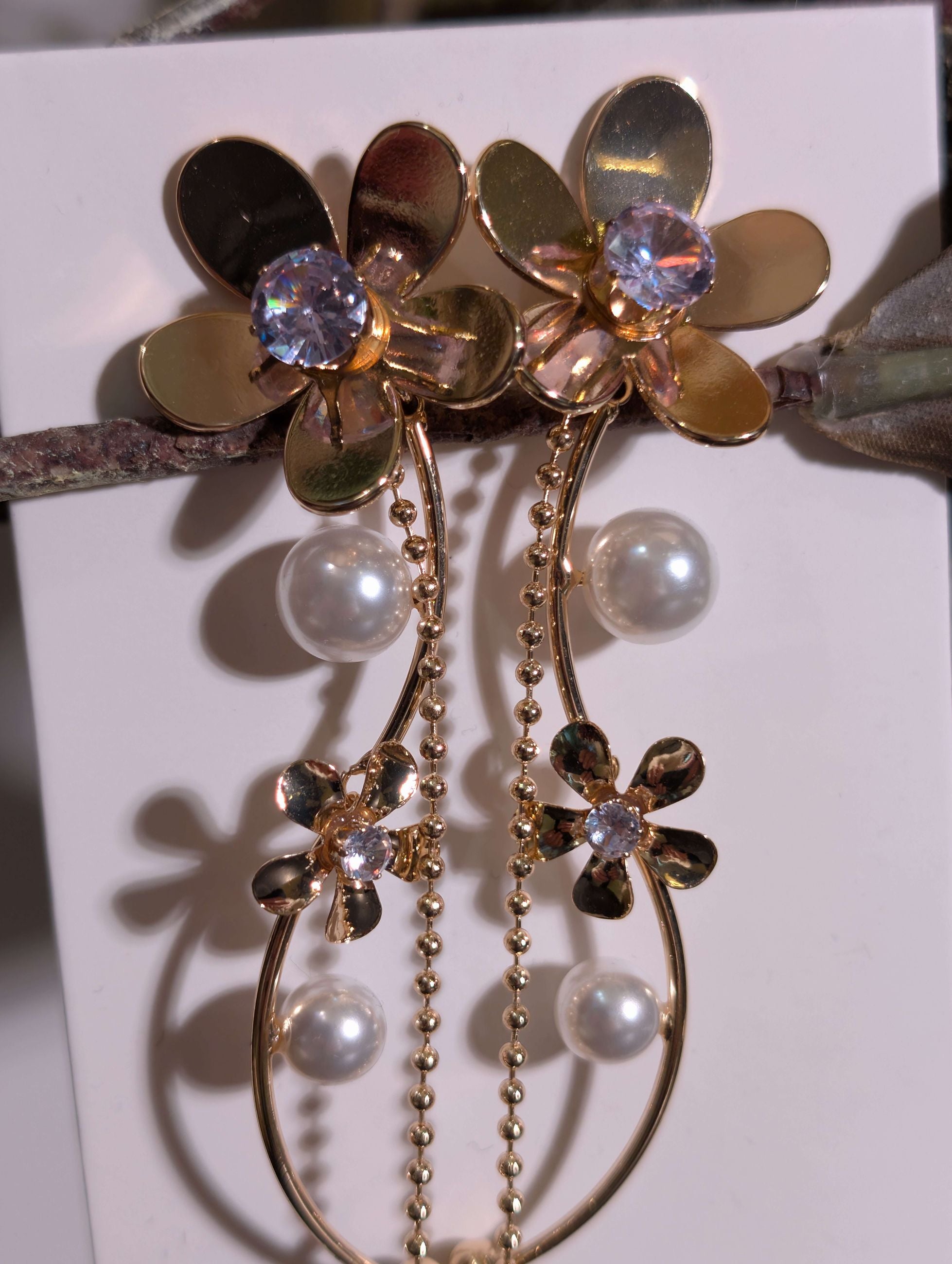 ORECCHINI PENDENTI FLOWERS CON PIETRE ORO - NALI'