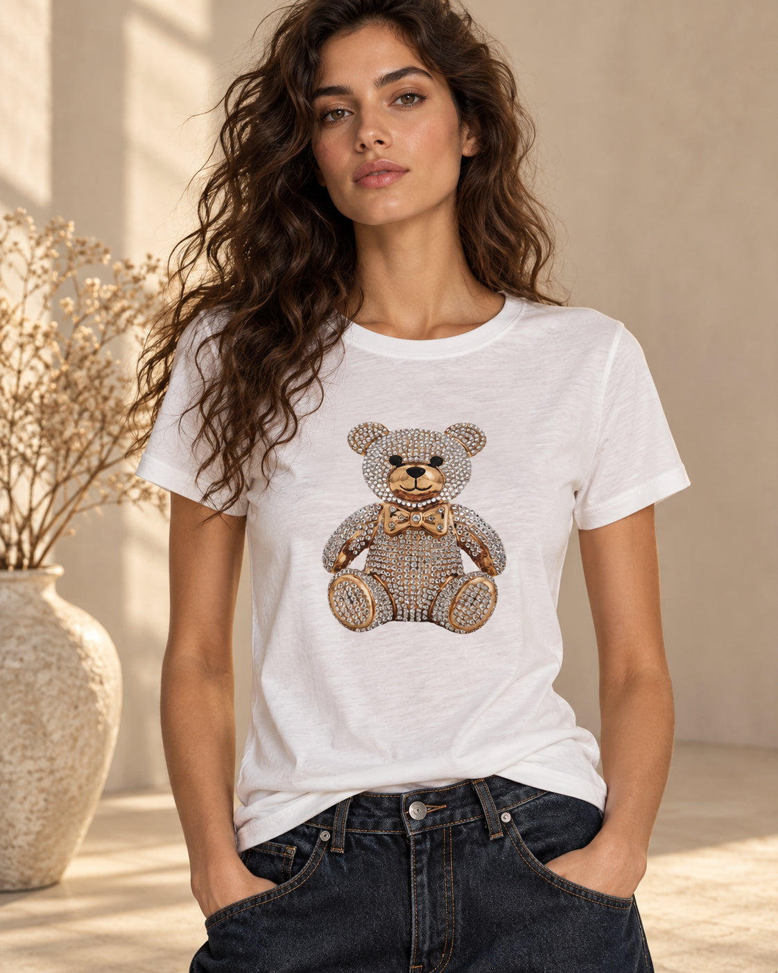 T-shirt in cotone con orsetto gioiello - VICOLO