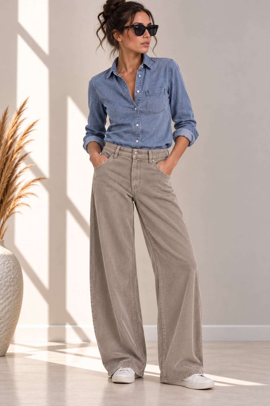 Pantalone wide leg in velluto a coste - PLEASE