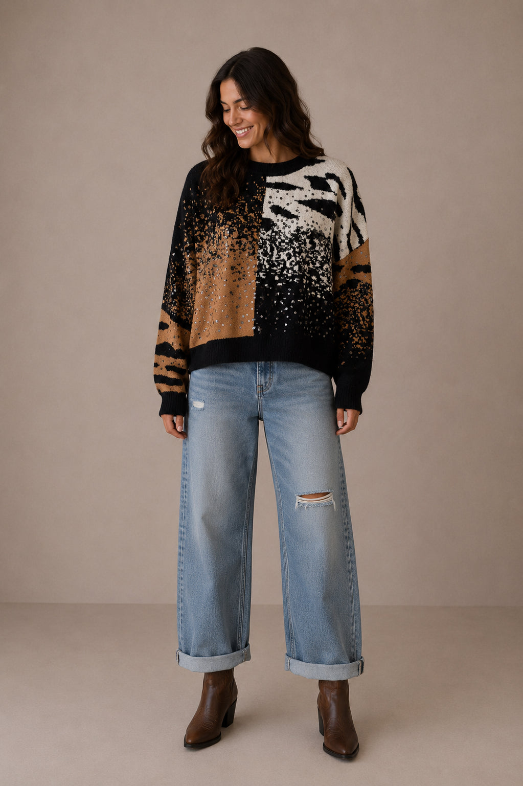 Maglia jacquard con paillettes - Sandro Ferrone