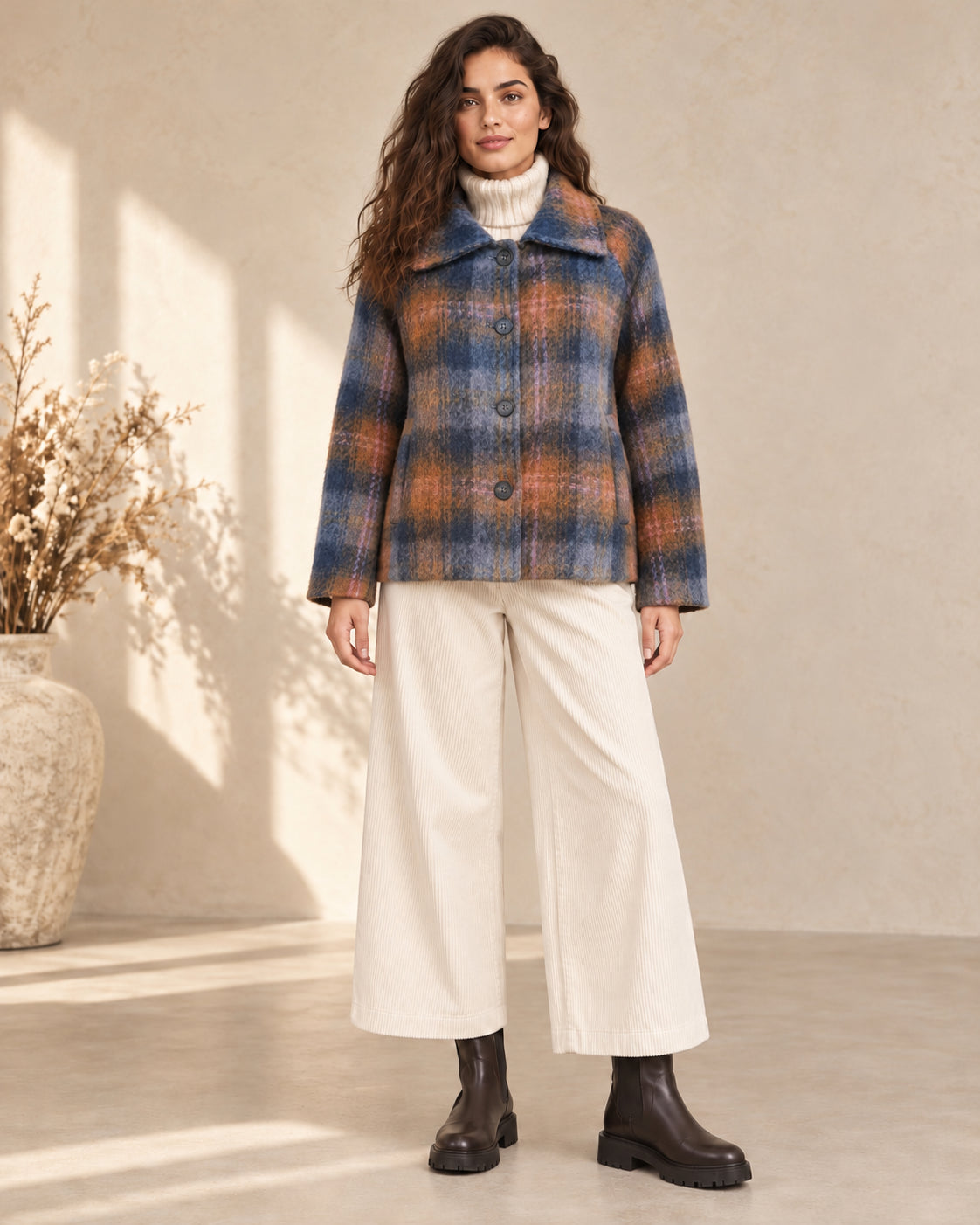 Cropped Coat Check Multicolor in misto lana - SHE_FLORENCE_LAB