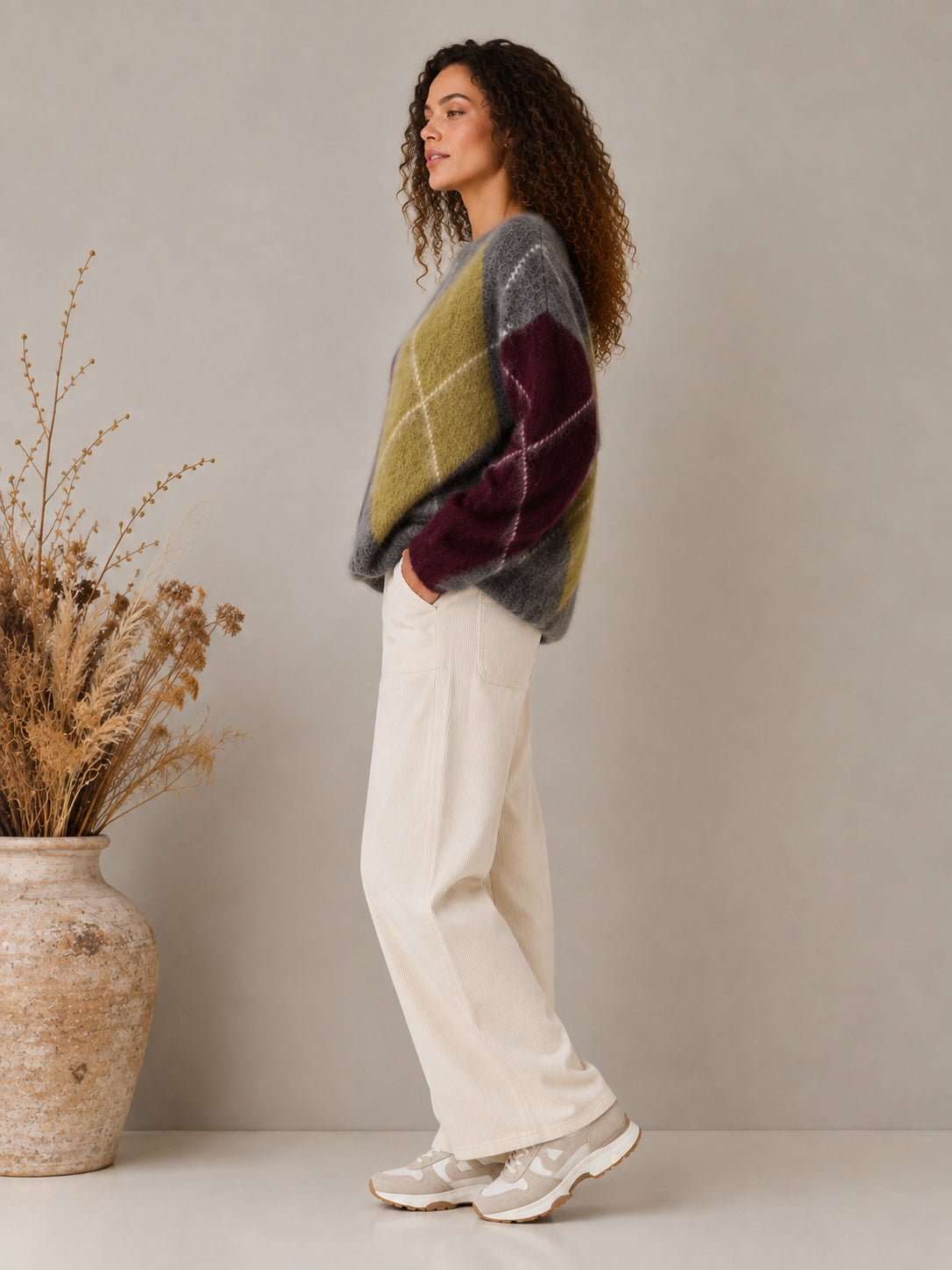 Maglia Oversize Argyle in Mohair Garzato - .SOLO TRE