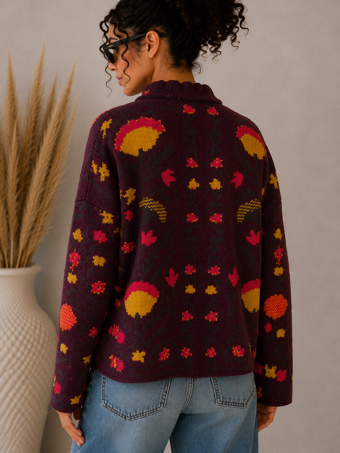 Cardigan jacquard fantasia foglie - VICOLO